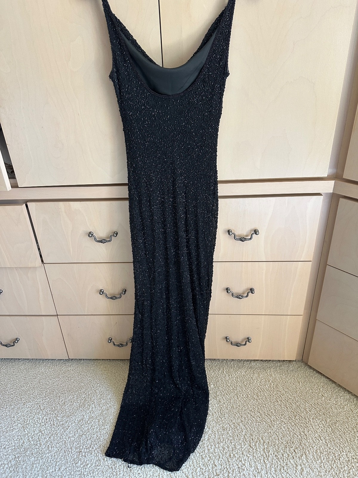Vintage Stenay 100% Silk Fully Beaded Black Maxi Dress Size 6 Evening Gown 36&Prime; c