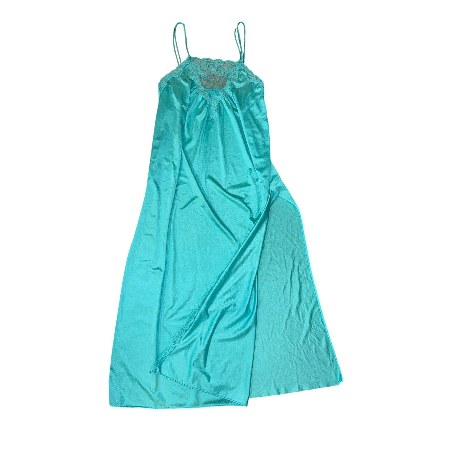 Lorraine Nightgown Robe Set Womens Small Teal Good Vintage Lace Antron III Nylon