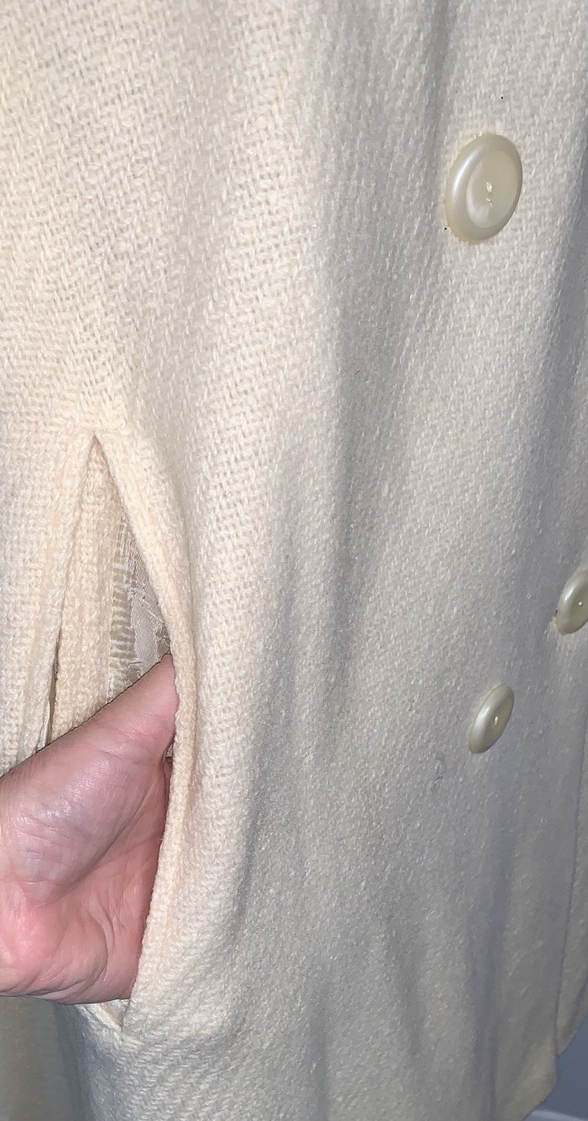 A5 60s CREAM UNION WOOL CAPE CLOAK DOUBLE BREASTED LARGE BUTTONS SZ 10/12 L/XL
