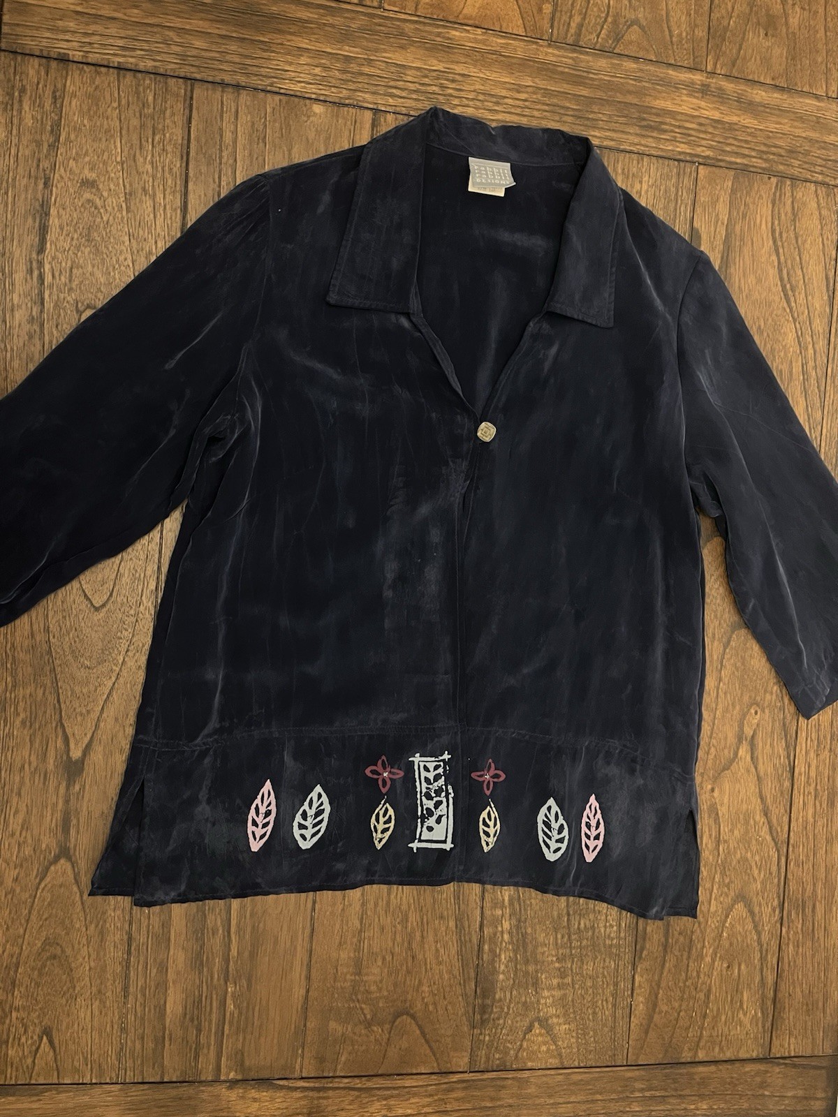 Vintage Rabbit Rabbit Designs Rayon Embroidered Jacket Blouse Navy Boho USA