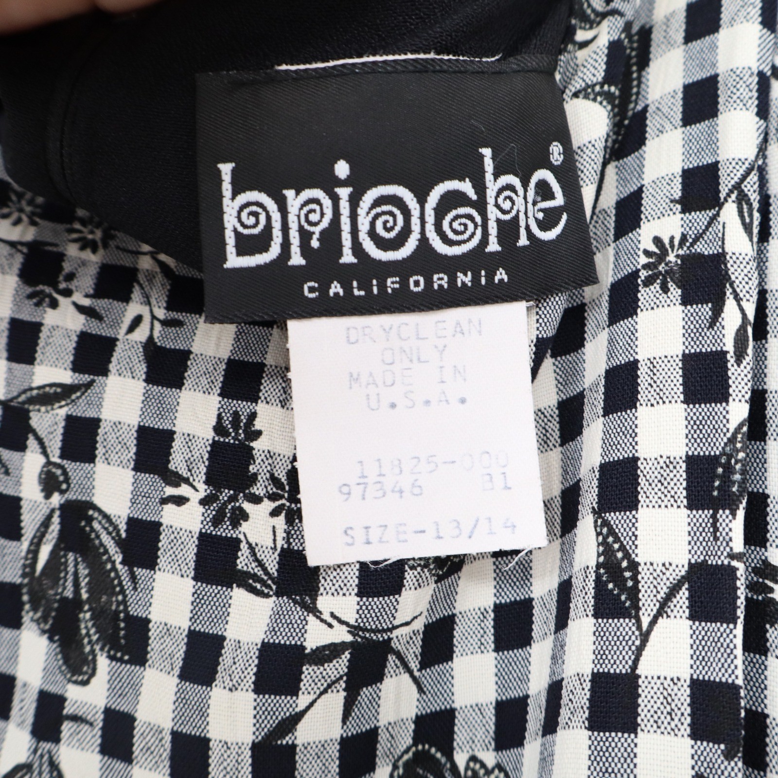 Brioche California Vintage Gingham Floral Maxi Dress Black White Size 13/14 USA