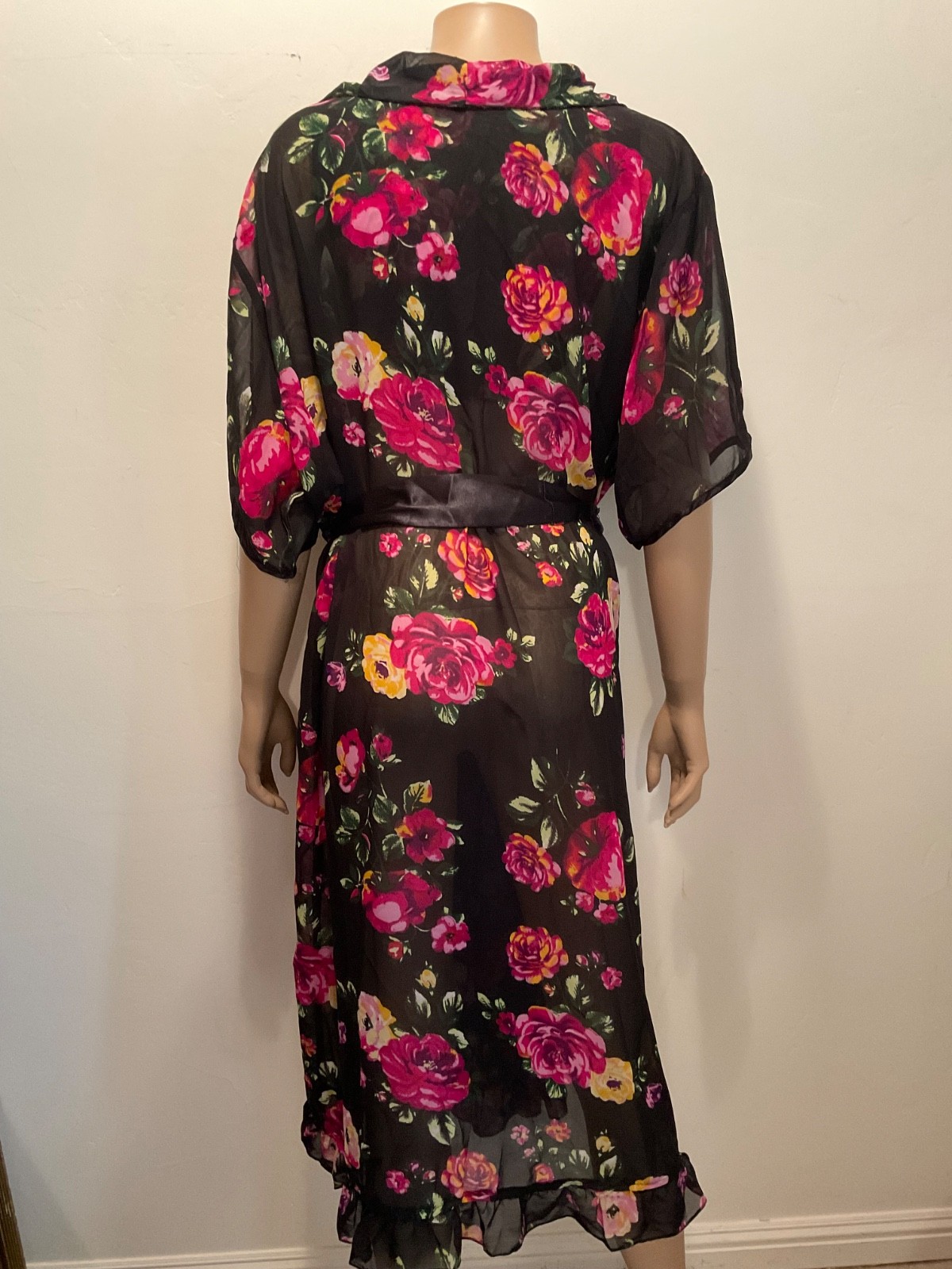 Vintage Ruffled Hem Long Maxi Sheer Floral Robe Size 2X