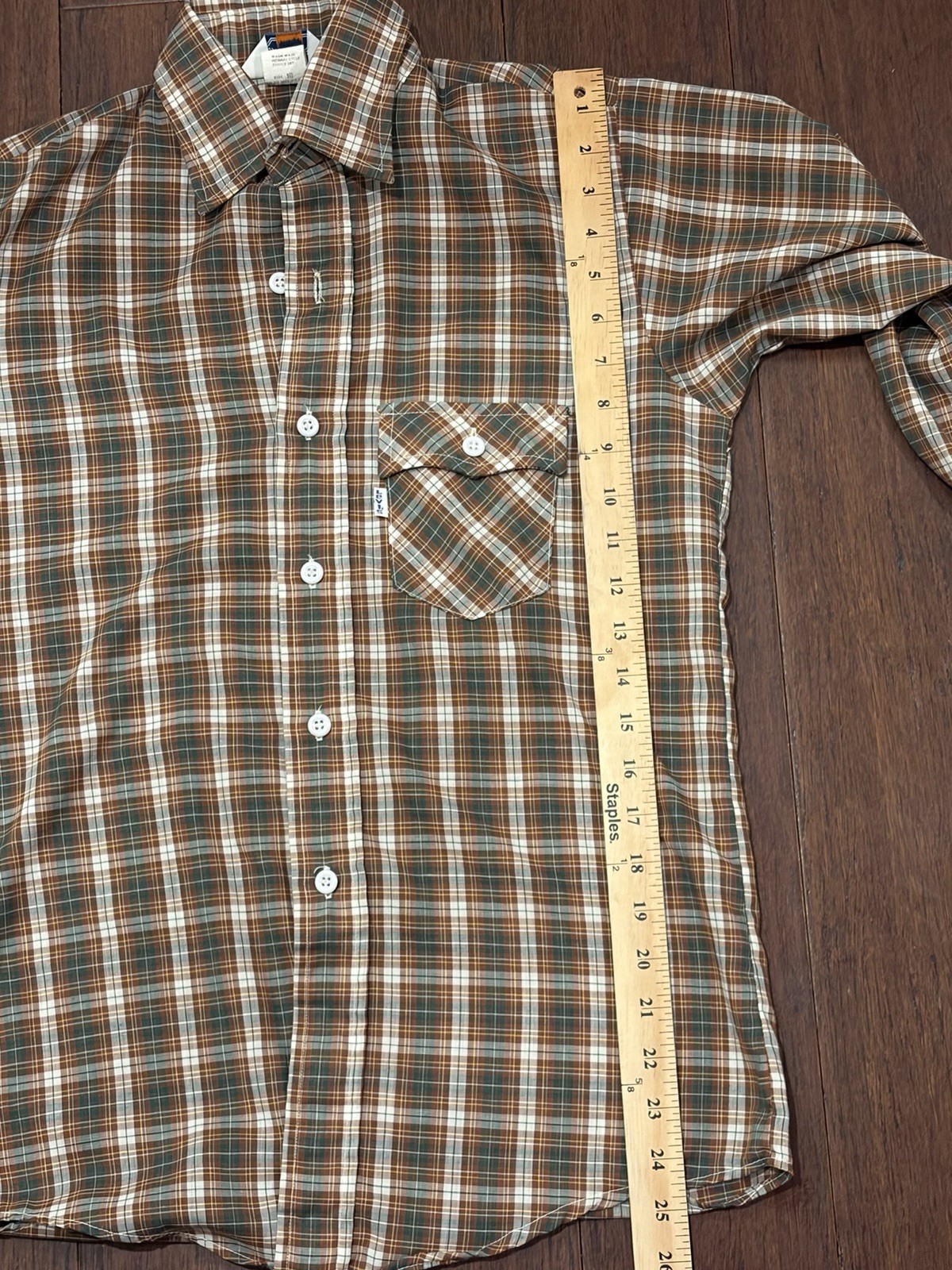 Vintage 70s Levi’s Plaid Button Up Shirt USA Youth 18 Fits Women’s XS S Brown