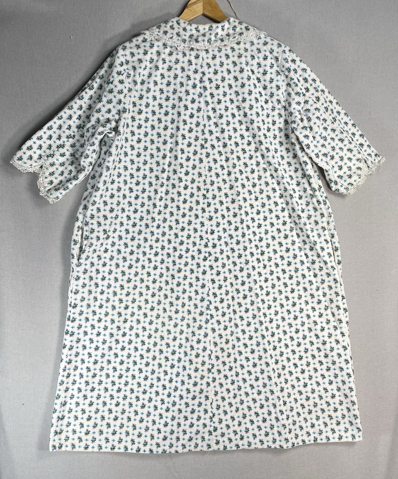 VINTAGE 50s Janet Lynn House Dress Womens Size Small Floral Corduroy Cotton