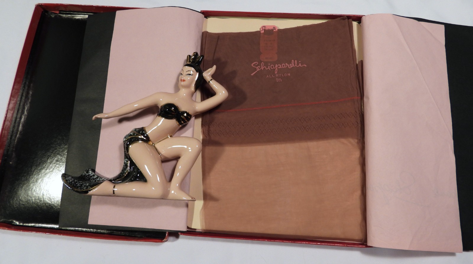 NWT Vtg Schiaparelli 783 FF Cuban SEAMED STOCKINGS sz 9.5 29.5&Prime; Ginger Peachy