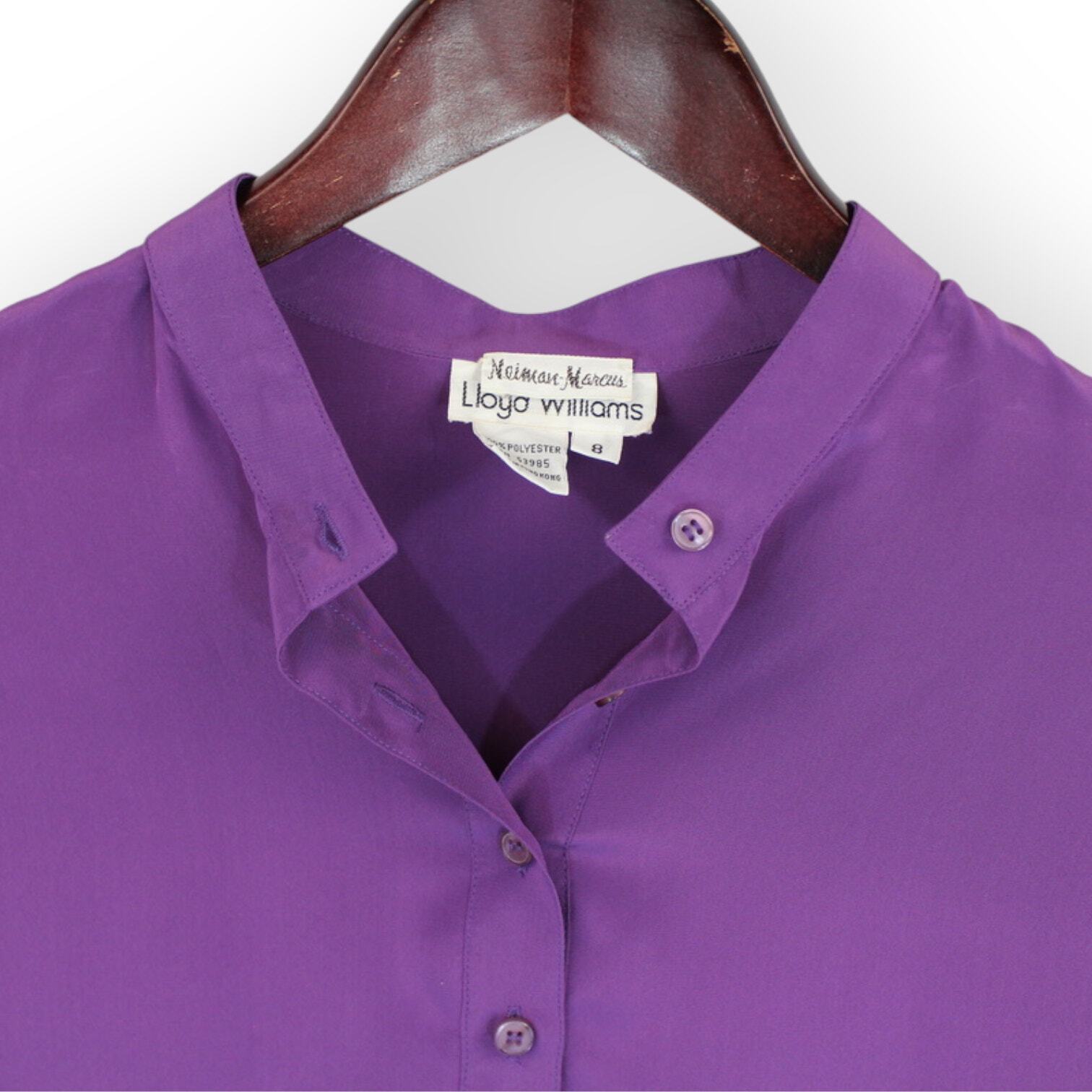 Lloyd Williams for Neiman Marcus Satin Blouse (8) Purple Long-Sleeve