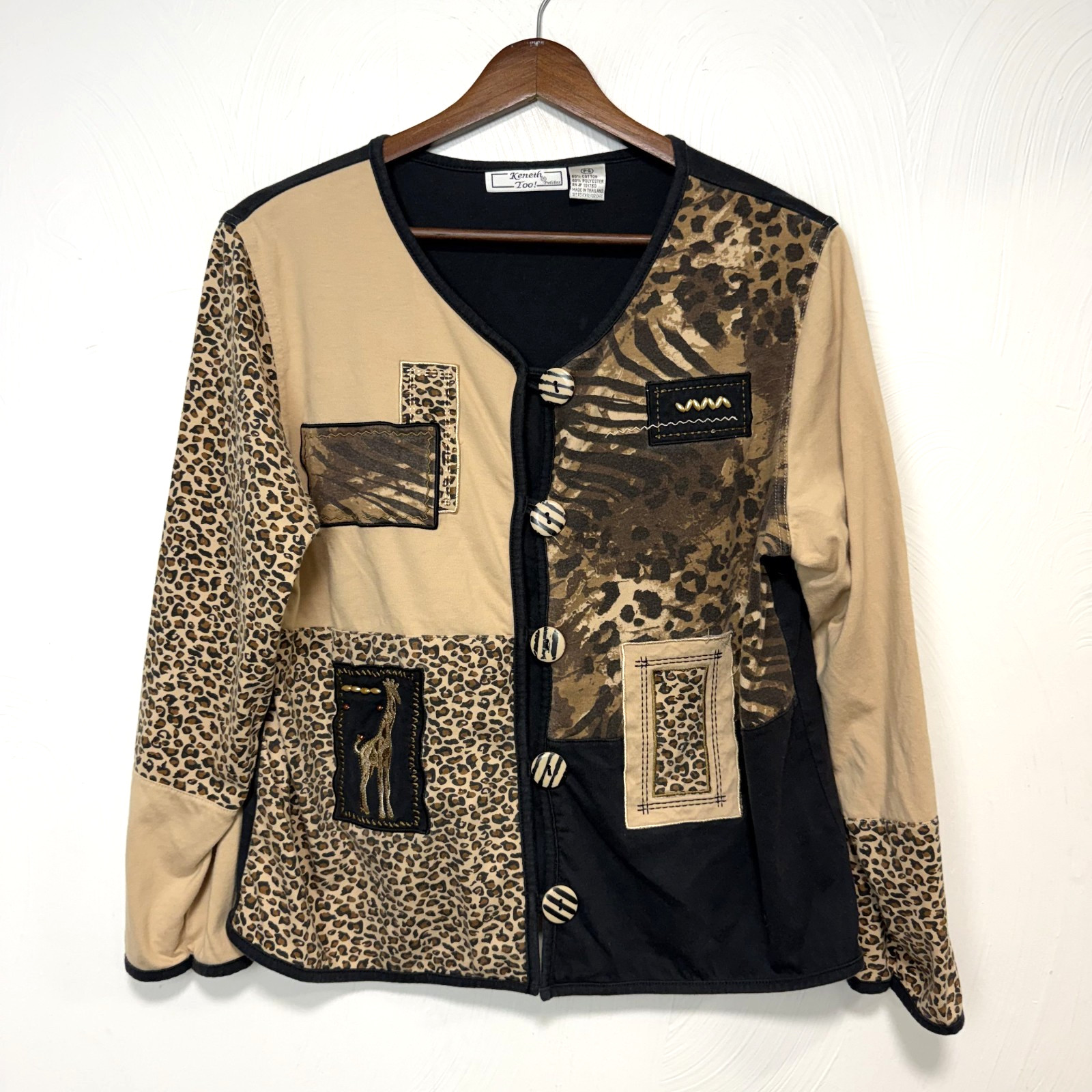 Vintage Keneth Too! Petite Women&rsquo;s Animal Print Patchwork Cotton Blend Jacket SP