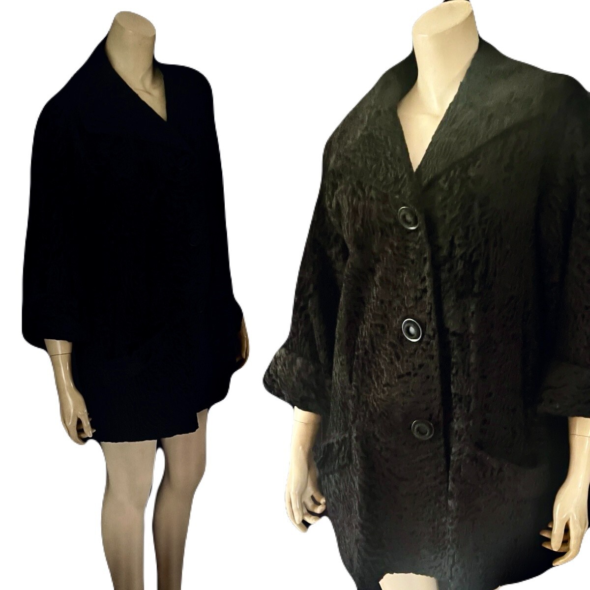 Excellent Inky Black Sheared Persian Lamb Stroller Length Coat, Benioff&rsquo;s , S-M