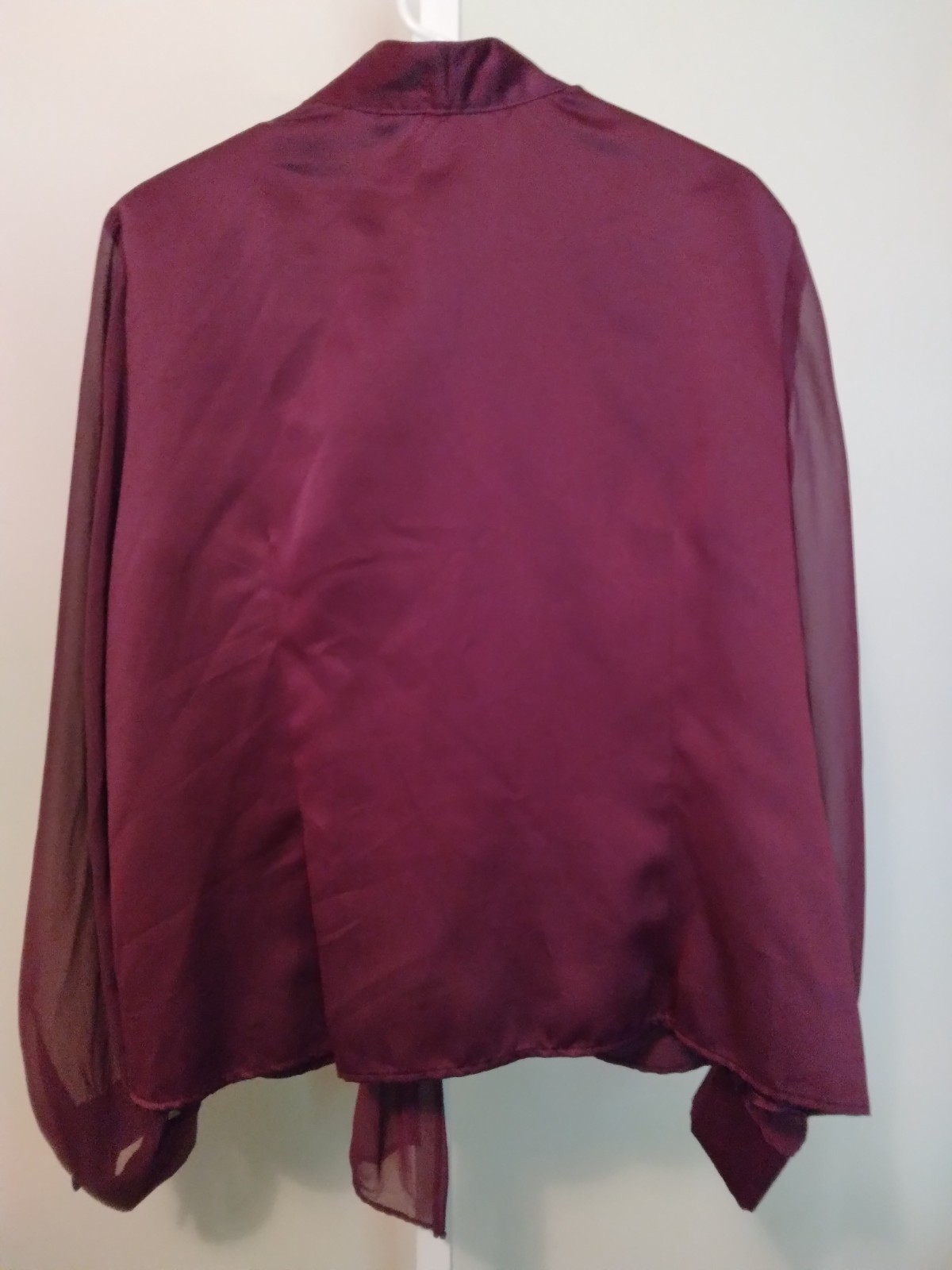 Another Thyme Vintage Plum Wine Sheer Sleeve Satiny Blouse 80s Size 20W Sexy