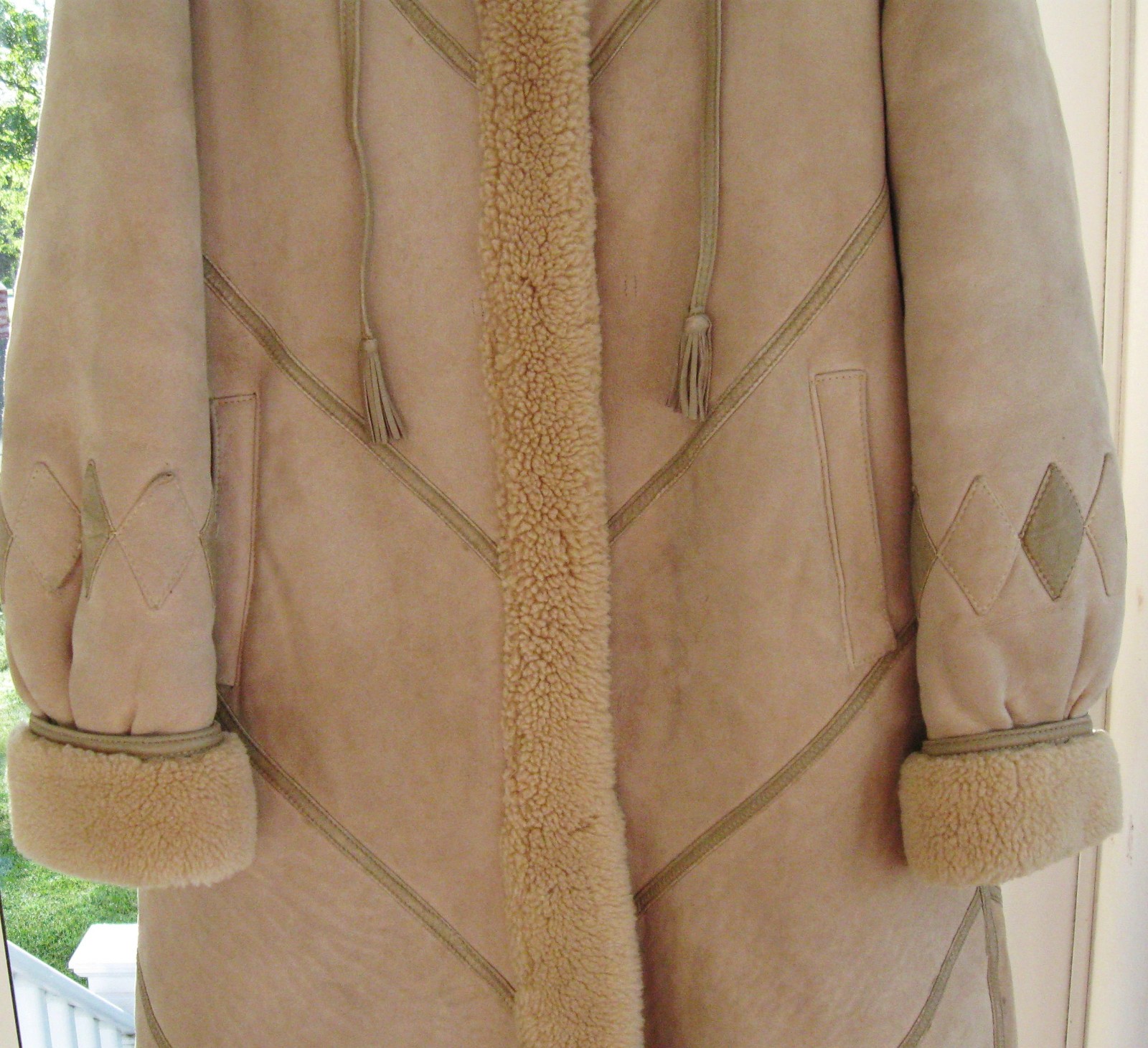 WOMENS VINTAGE GENUINE SHEARLING SHEEPSKIN LONG COAT REMOVABLE HOOD SZ 42 MEDIUM