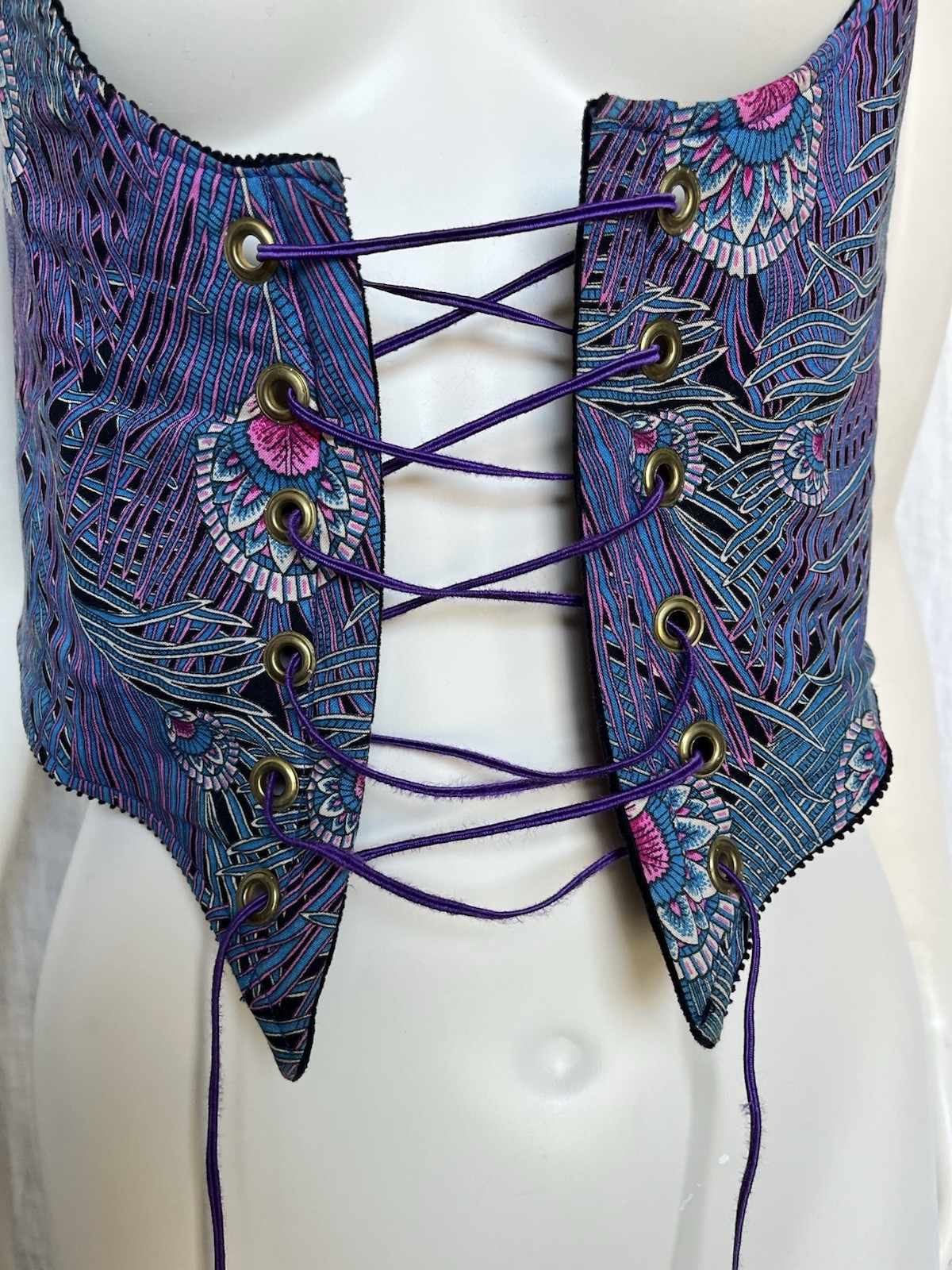 Vintage 70s Corset Vest Underbust Waistcoat Handmade Reversible Goth Festival S