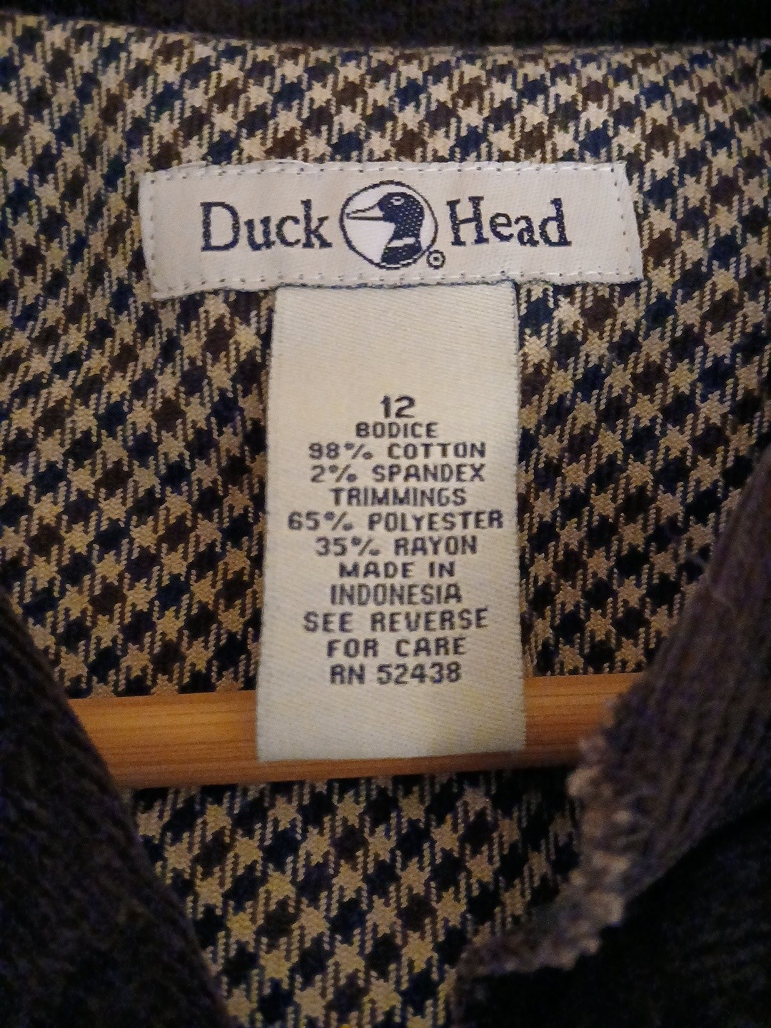 Vintage Duck Head Khaki Button Front Midi Dress Brown Curderoy Trim Womens 12