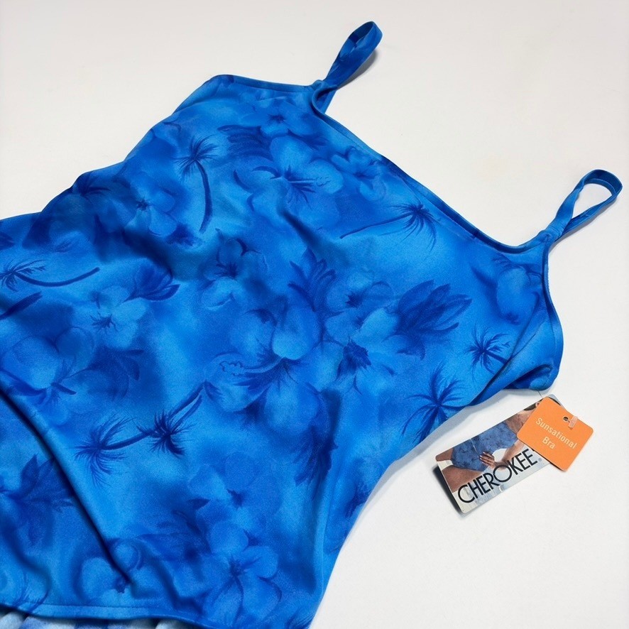 Cherokee Vintage 2002 Target One Piece Swimsuit Womens 14 Blue Floral NWT