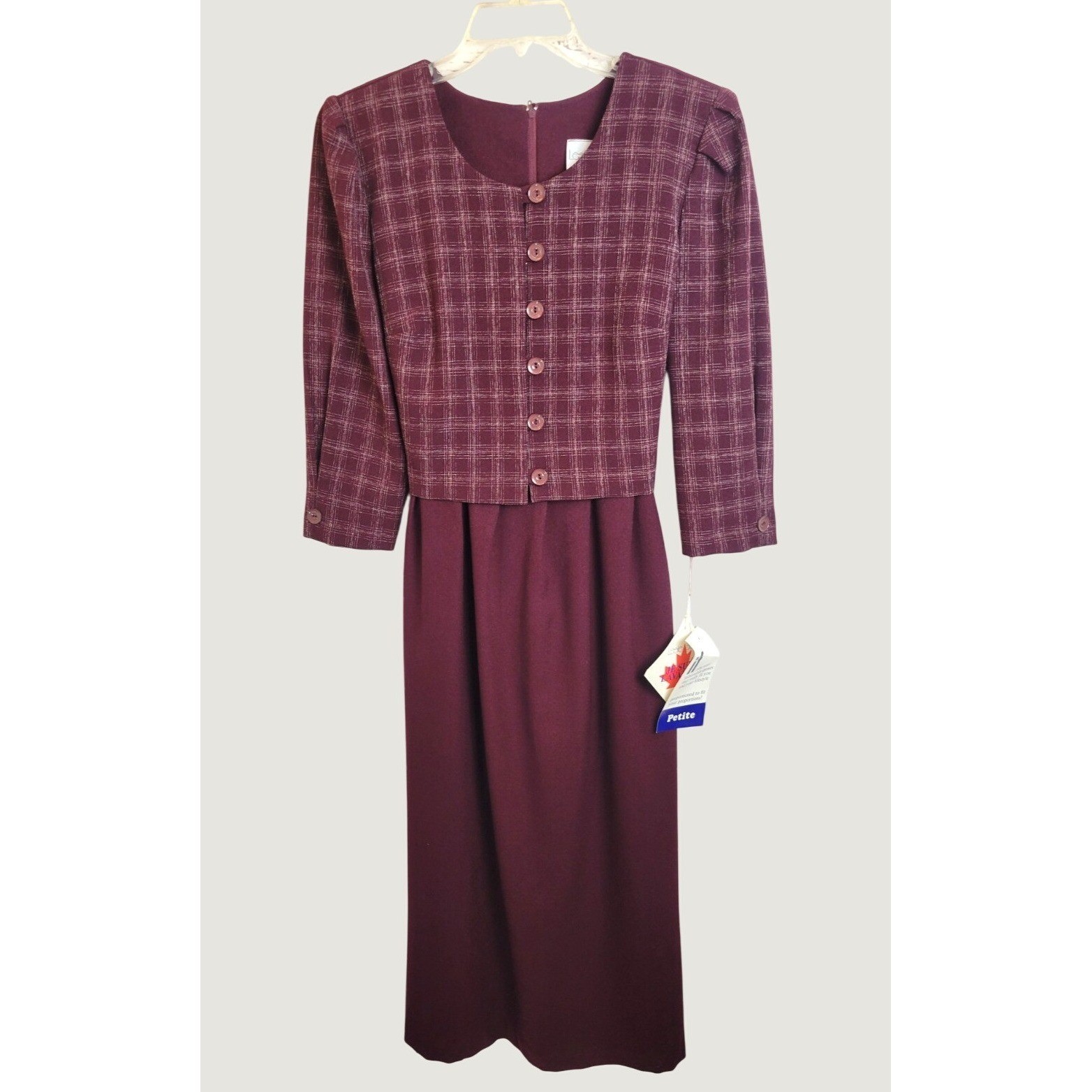 NOS Leslie Belle VTG Dress Vintage 90s Plaid Academic Career Midi Burgundy 10P