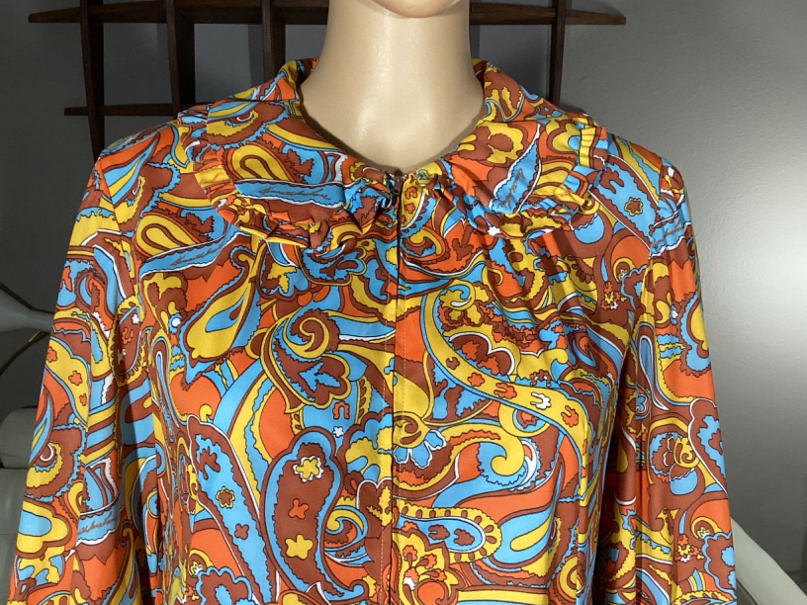Vintage 60s 70s Psychedelic Paisley Maxi Dress Signature Fabric Kenneth Jay Lane