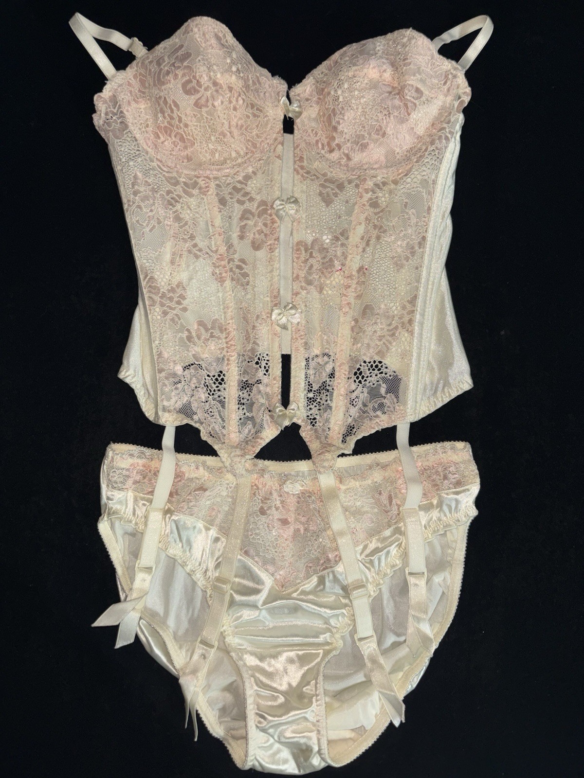 Vintage Victoria’s Secret Second Skin Satin Sissy Corset Panties Set 34c L NWT