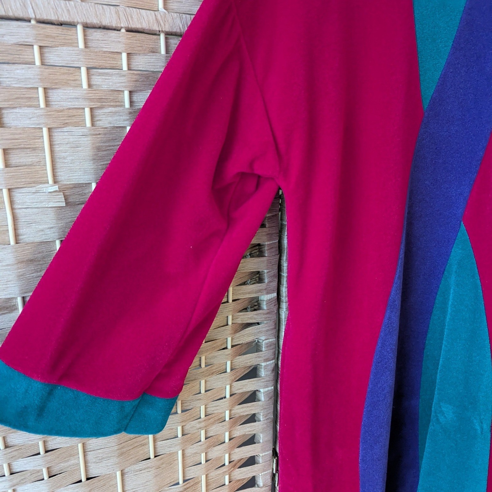 Vtg 80s Vanity Fair Colorblock Maxi Robe Dacron Lounge Dress Housecoat Velour