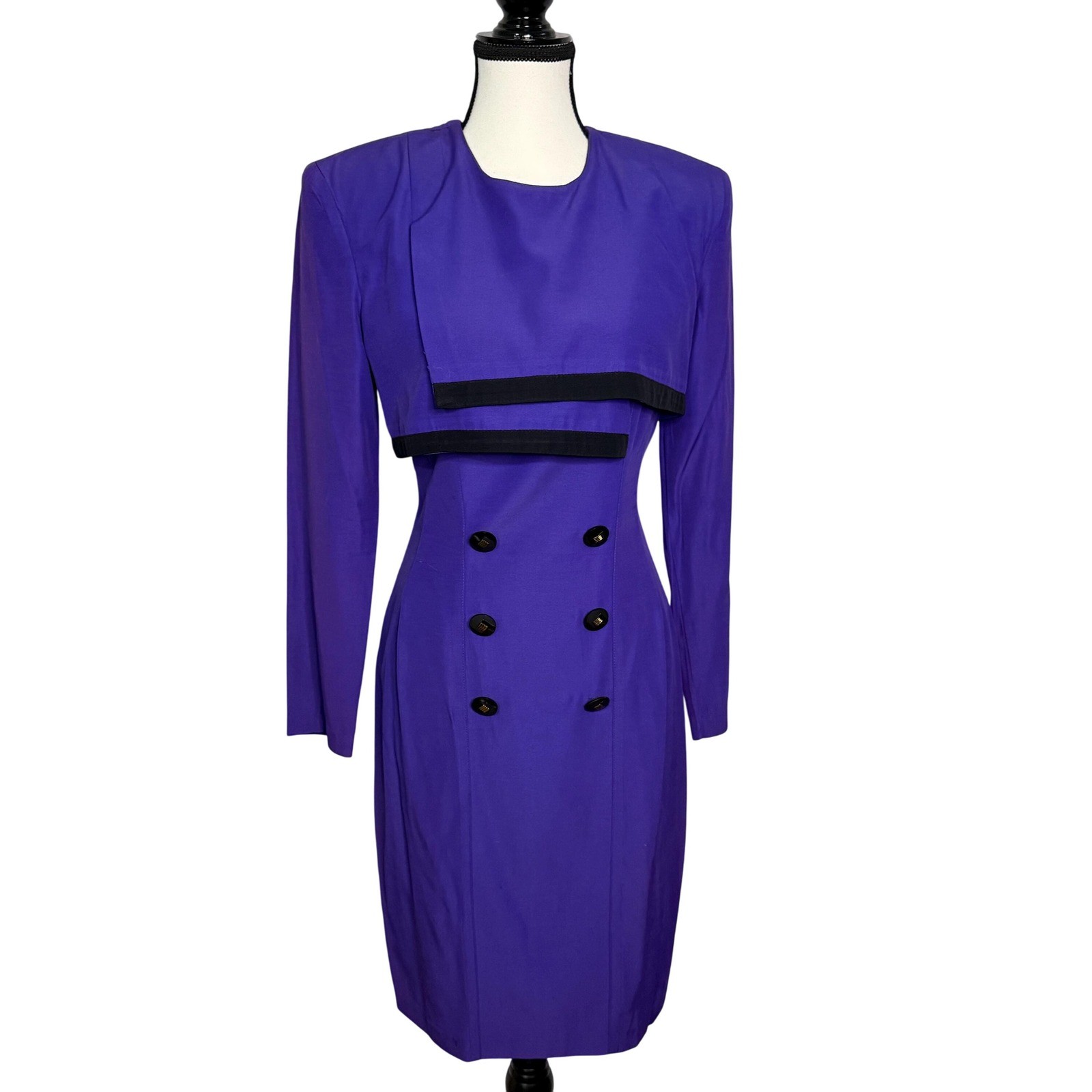 Vintage 80s Brioche California Purple Women&rsquo;s Dress Power Suit Sailor XS/SMALL