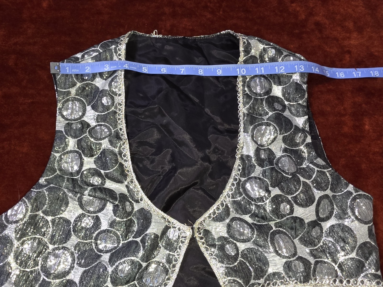 Vintage 60s 70s Silver Metallic Polka Dot Bolero Top Vest Glitter Disco Small