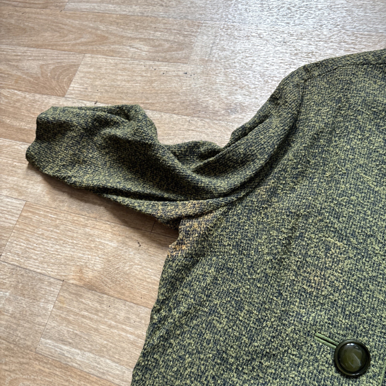 Vintage 1960’s Olive Green Tweed Long Straight Skirt 3 Piece Jacket Blouse M 60s