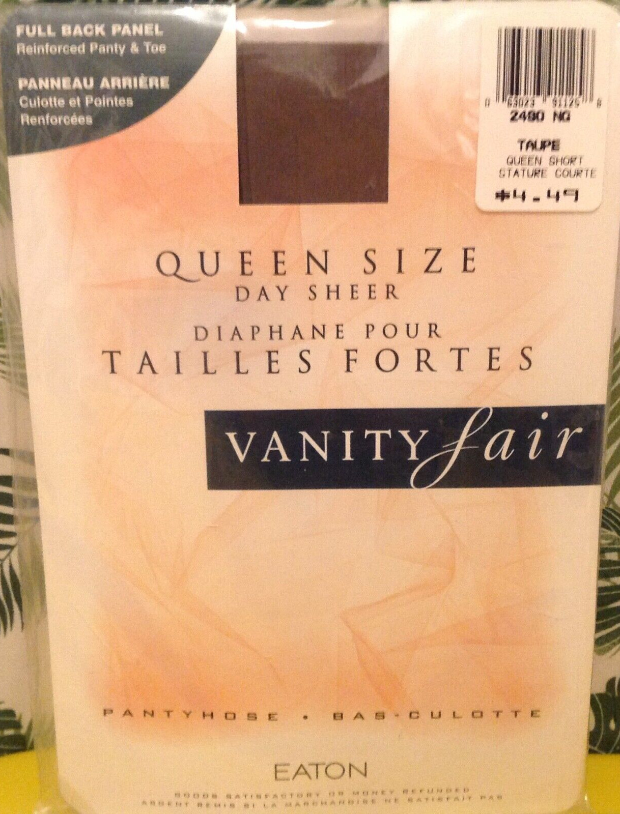 Vintage Pantyhose Vanity Fair Full Back Panel Color Taupe Queen B003A