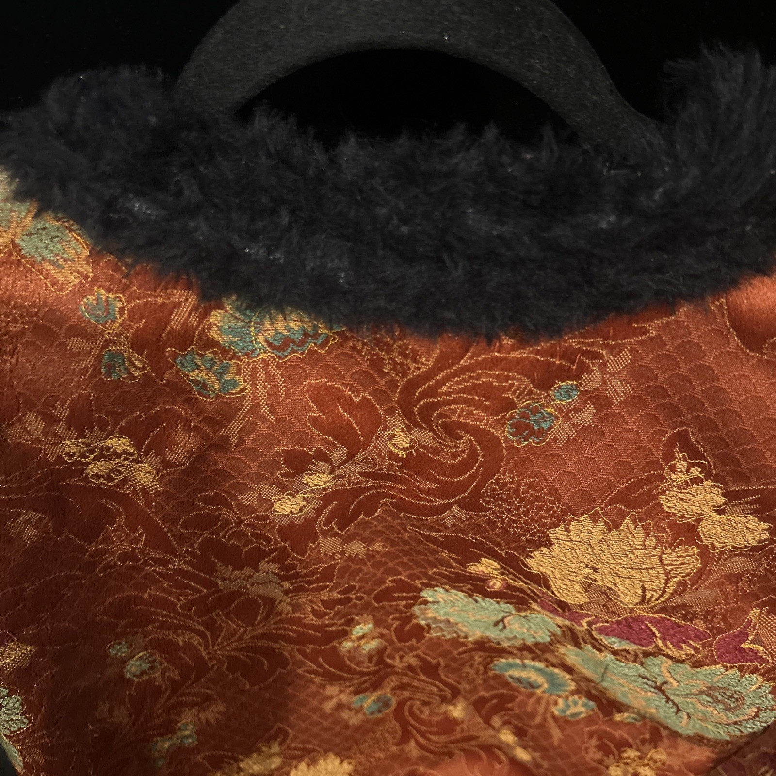 Vintage April Cornell Burnt Orange Tapestry Jacket W/ Black Faux Fur Trim S