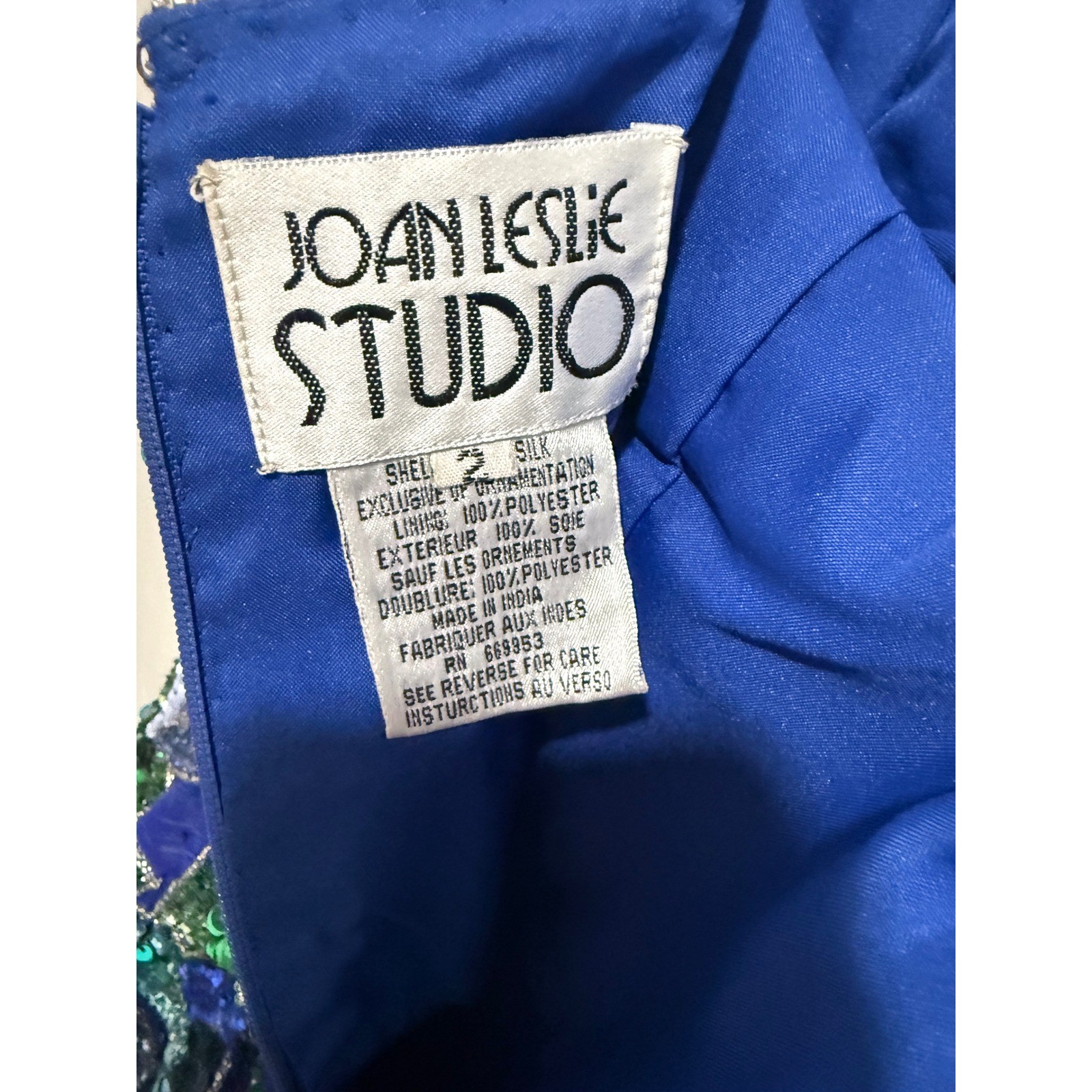 Vintage Joan Leslie Studio Sequin Beaded Mini Dress Blue Green Cocktail Party
