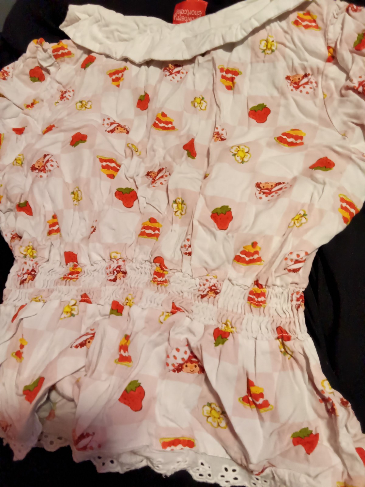 Strawberry Shortcake Hot Topic Blouse NWT Sz L Pink Embroidered Kawaii Y2K Top
