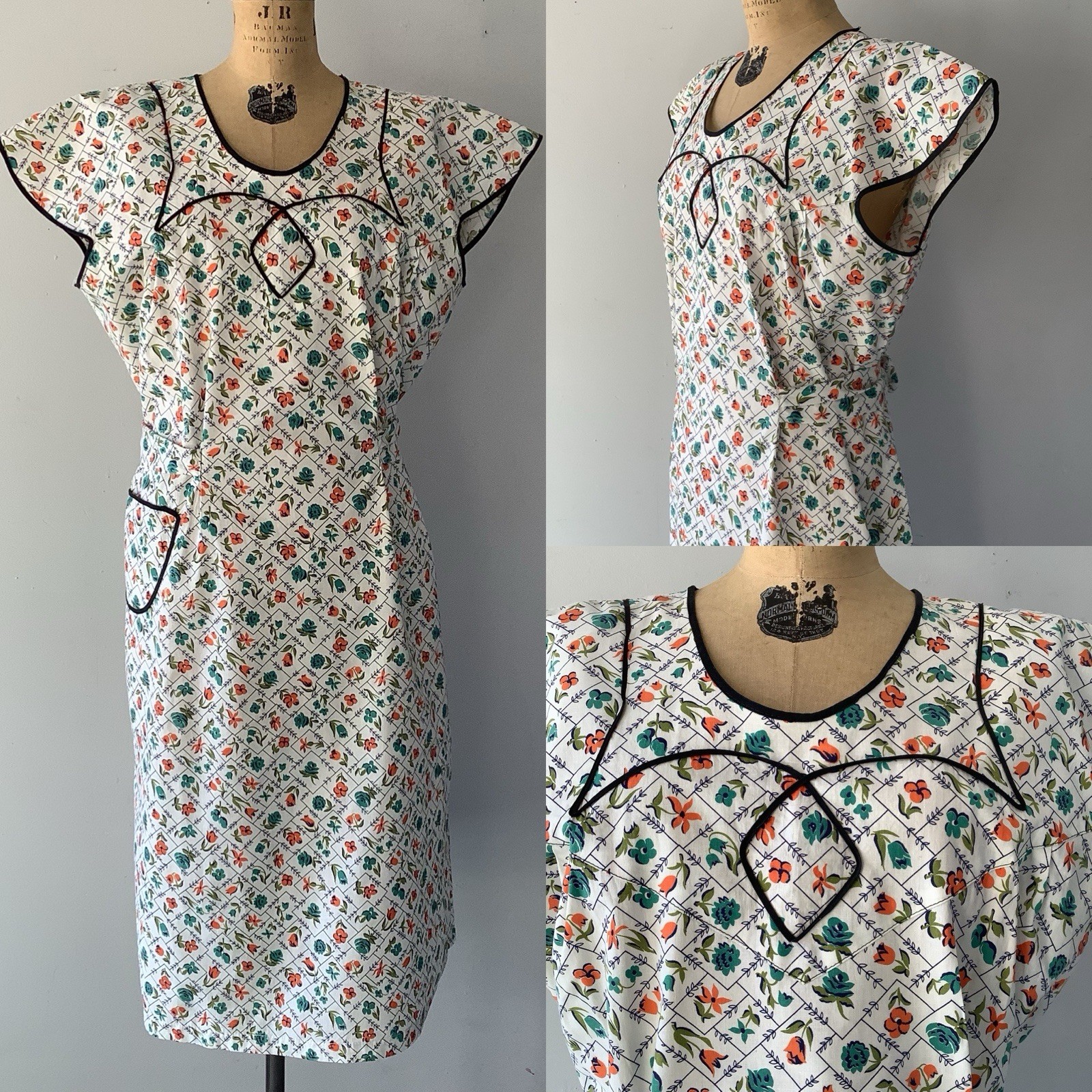 Vintage 1950’s Floral 100% Cotton Dress w/ Belt Size XXL Bust 50” Waist 52”