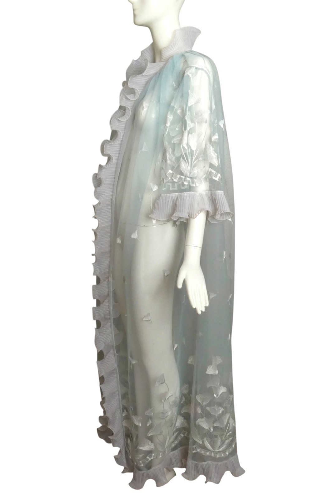 PIERRE CARDIN HAUTE COUTURE – 1980 Blue Embroidered Tulle Coat, Size-Small