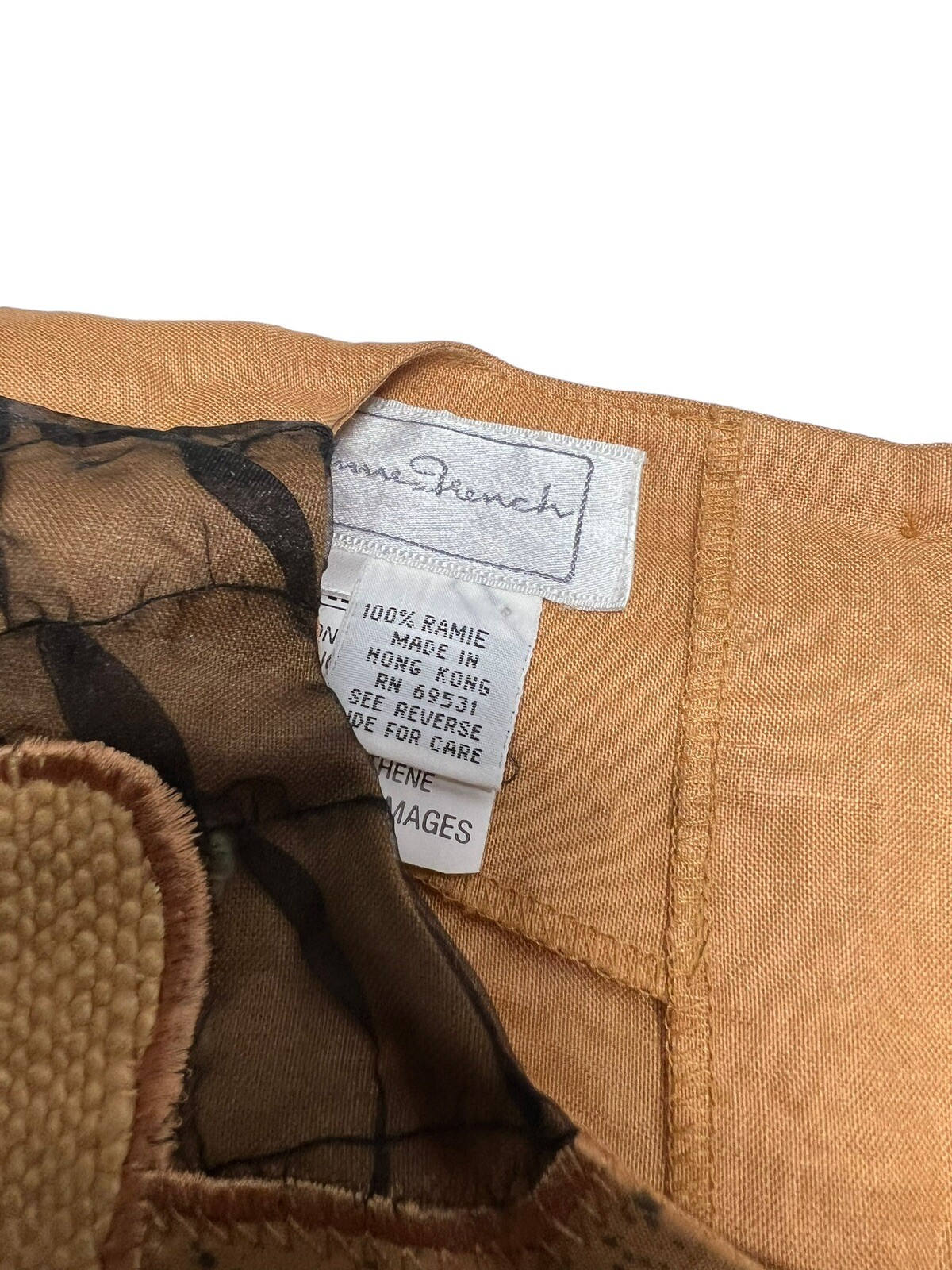 Vtg NOS Anne French Artsy Art to Wear Embellished 100% Ramie Blouse SZ 10 Wheat