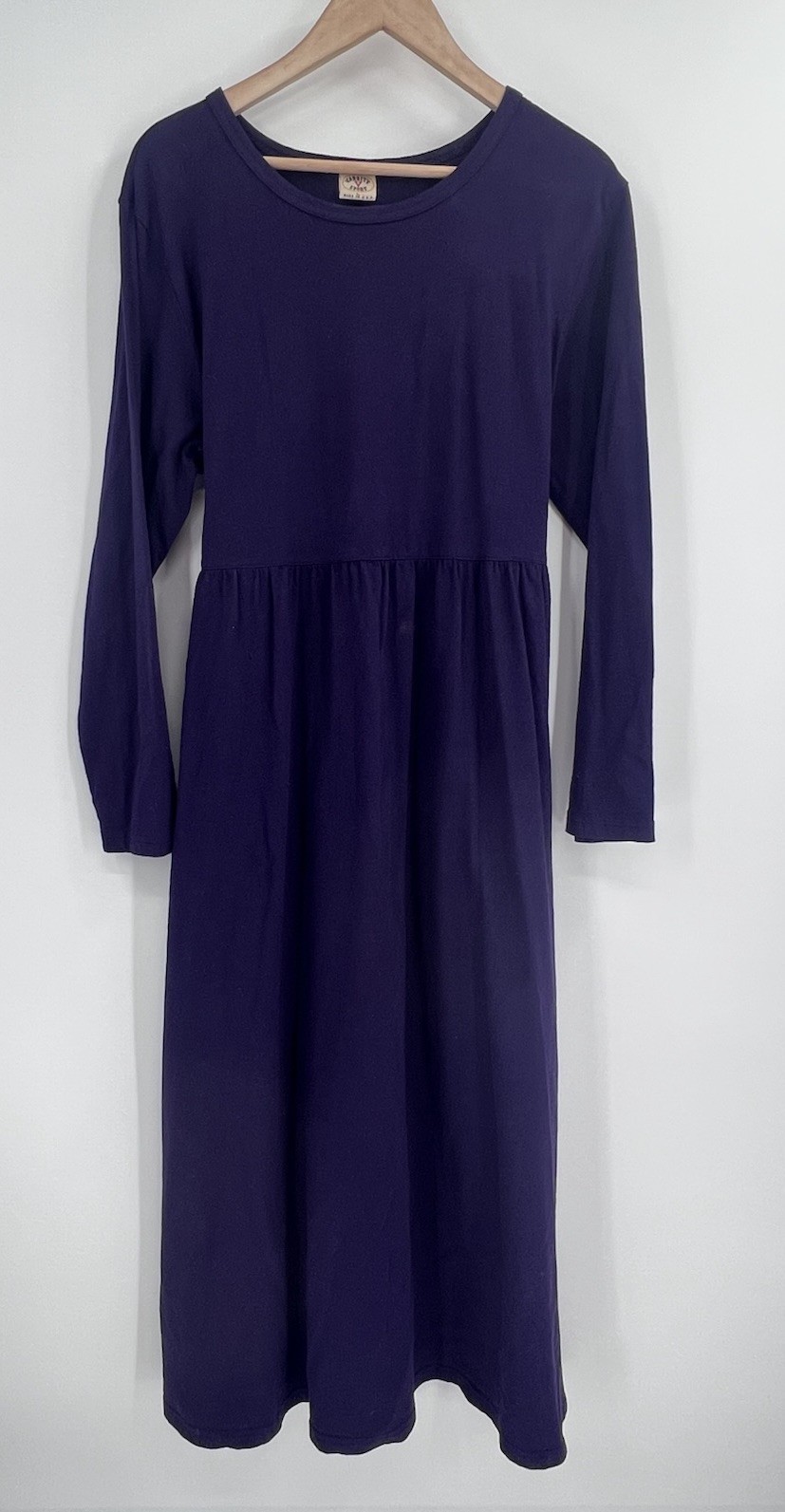 VTG Varsity Sport Solid Purple Long Sleeve 100% Cotton Maxi Dress M Made in USA