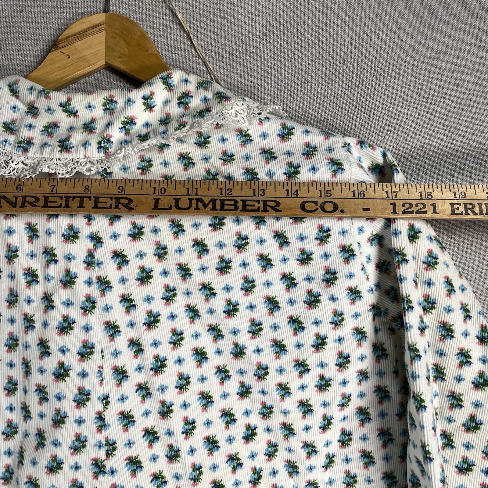 VINTAGE 50s Janet Lynn House Dress Womens Size Small Floral Corduroy Cotton