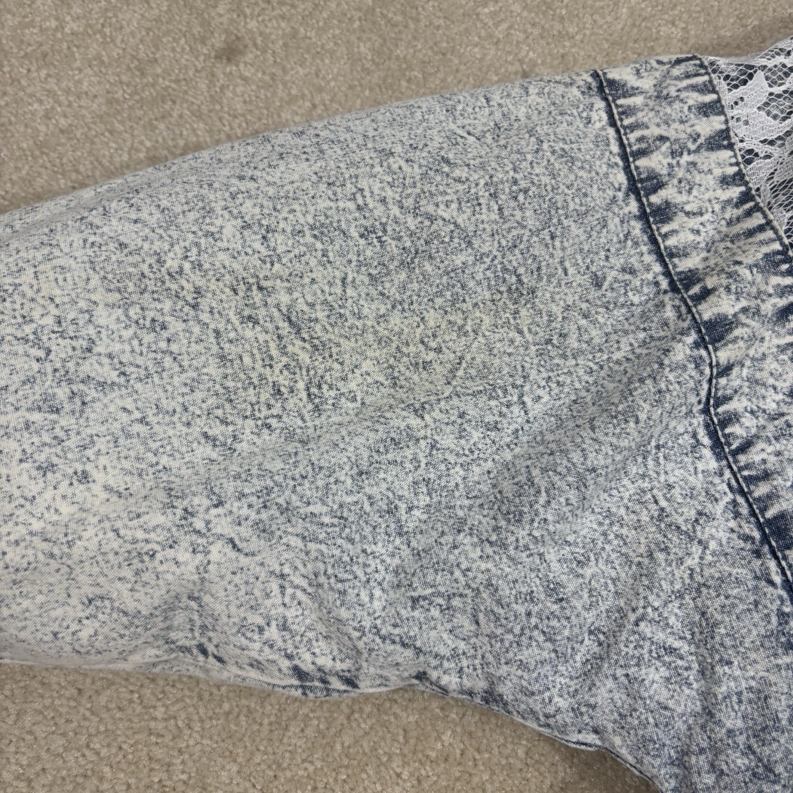 Vintage Original 80s East West Acid Wash Denim L Puffer Jacket Small Floral Lace