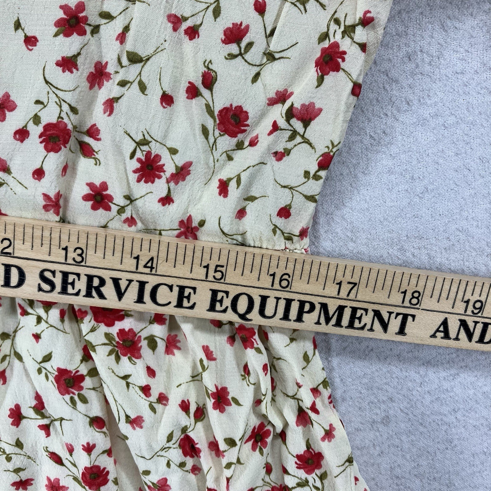 Vintages 90s Cream Floral Cottagecore Midi Dress Button Front Sz 14 All Rayon