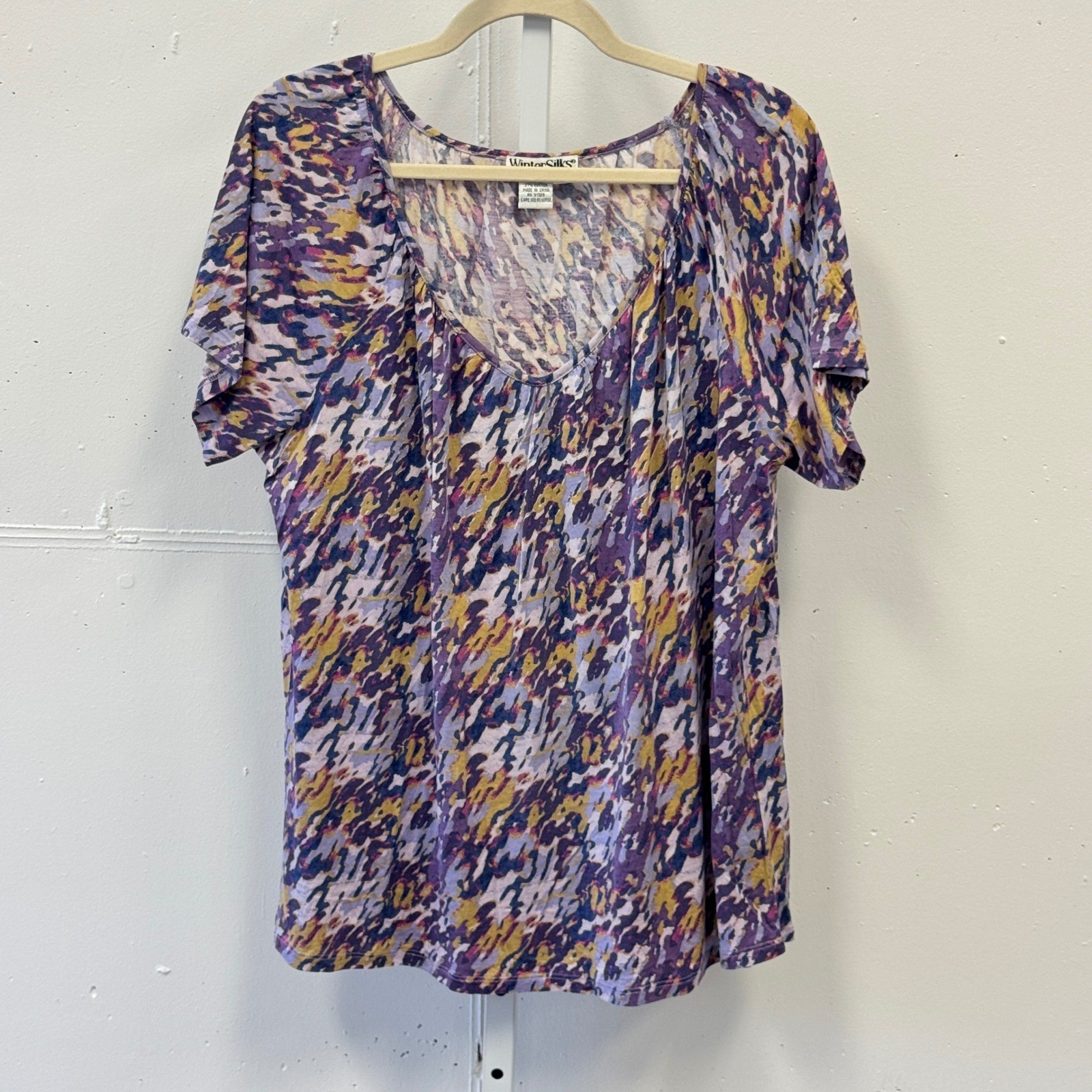 Vintage WinterSilks Silk Cotton Blend Abstract Print Scoop Neck Top T-shirt XL