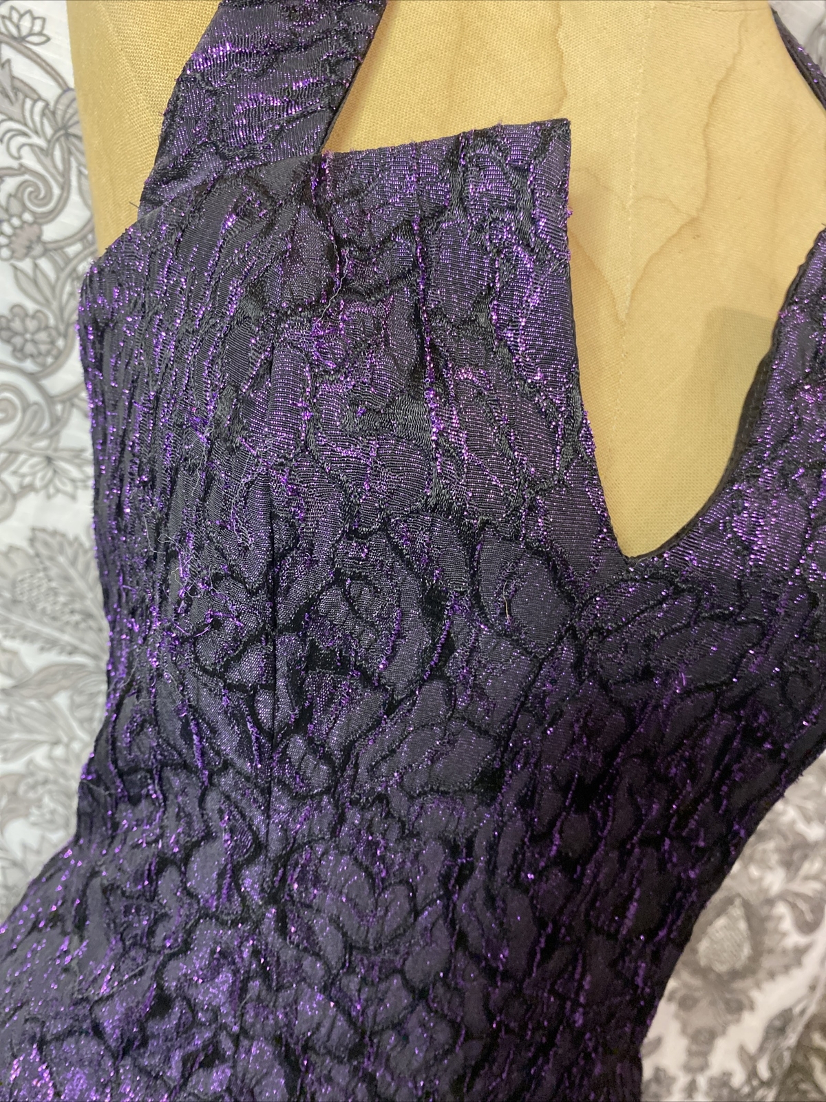 Vintage Flirtations Alfred Angelo Black Purple Metallic Formal Dress USA 5/6 EUC