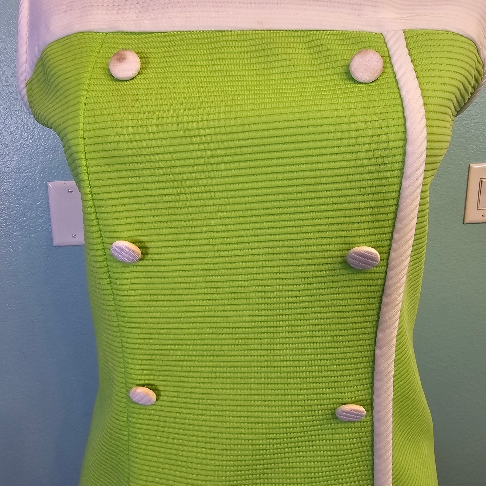 Vintage 60s Mod Lime Green White Ribbed Shift Dress ILGWU Union Made Womens XL