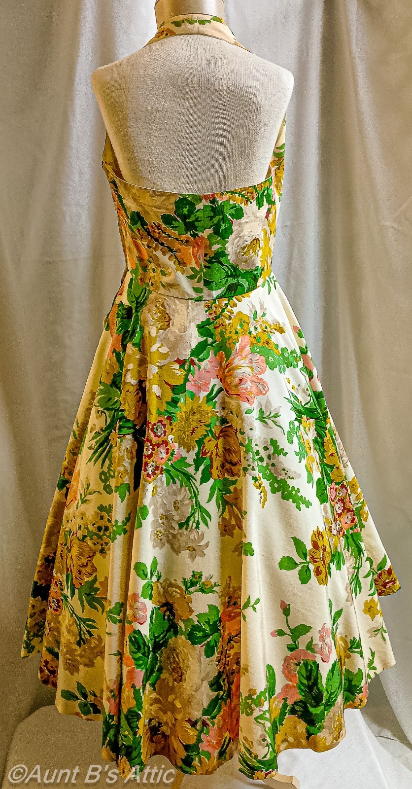 Vintage 50&rsquo;s Reina Cristina Party/Special Occasion Floral Halter Dress Medium