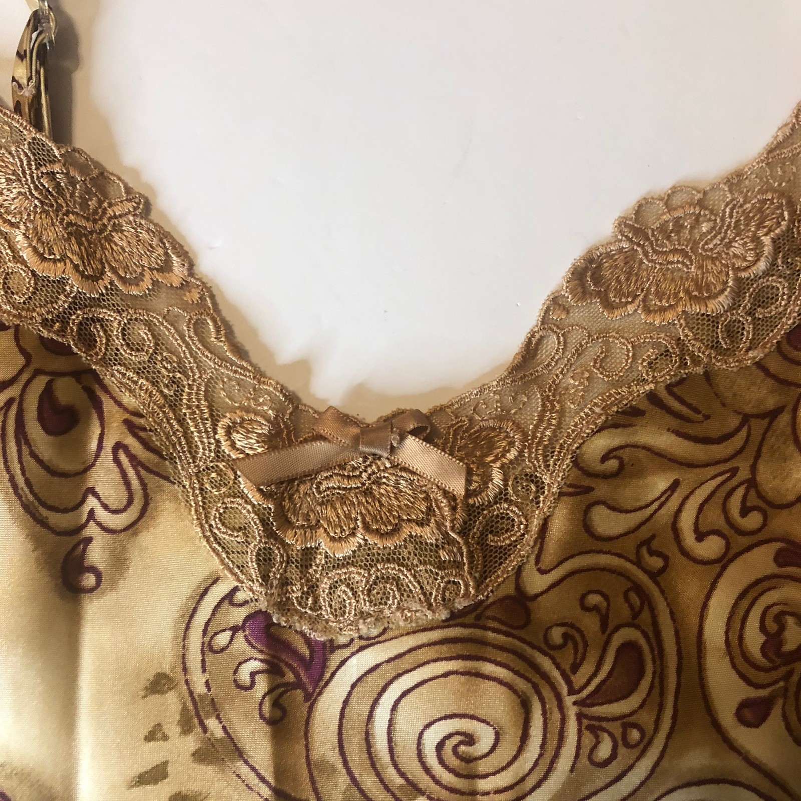 Delicates Brown Floral Leopard Nightgown Bodice Slip Dress Silky Satin Medium