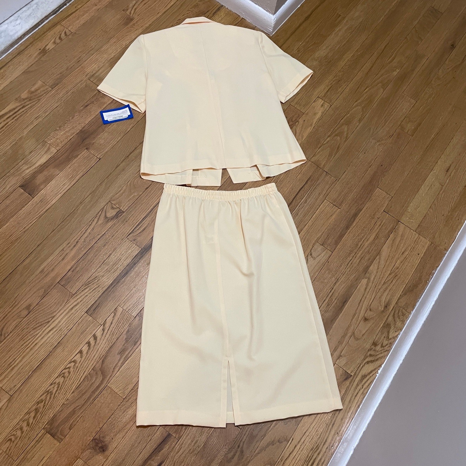 Andrea Kay VTG 80s Size 10 Butter Yellow Midi Skirt Suit SS Blazer Office NWT