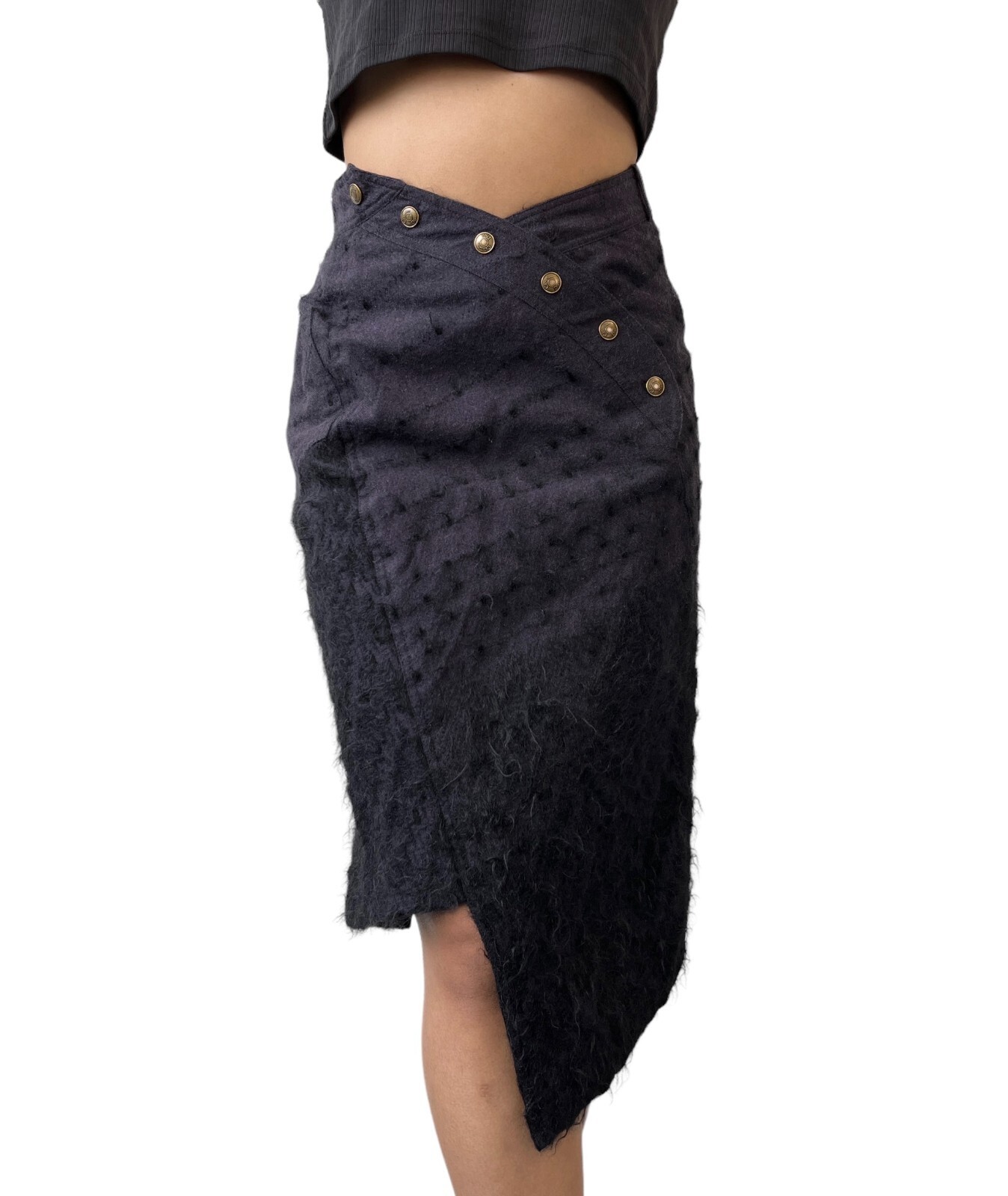 Christian Dior Vintage Logo Asymmetry Skirt #36 Snap Purple Black Wool 102553