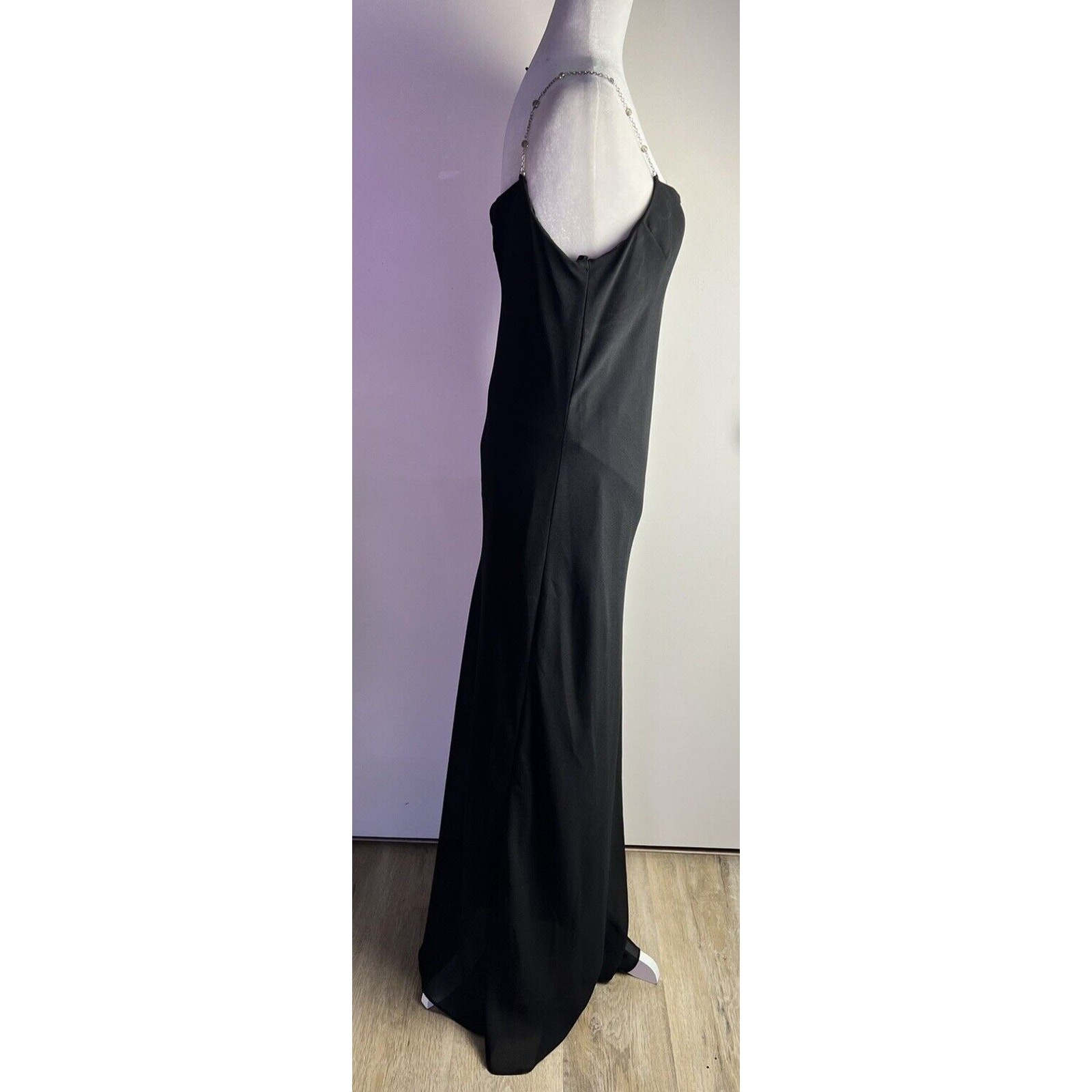 Scott McClintock 1980’s Black Evening Gown Jeweled Chain Spaghetti Straps Sz 14
