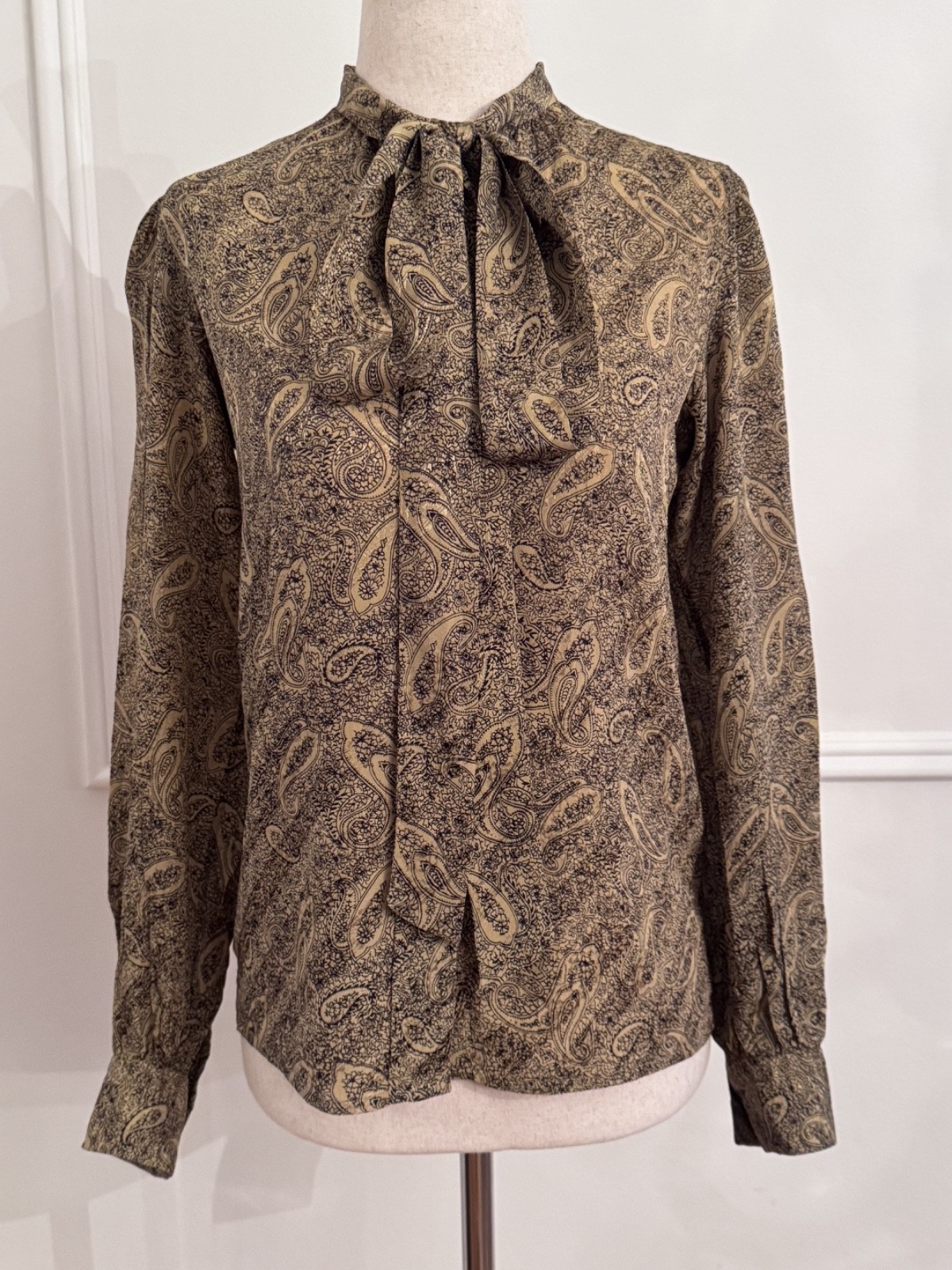 Vintage YSL Saint Laurent Rive Gauche Silk Paisley Bow Blouse FR 38
