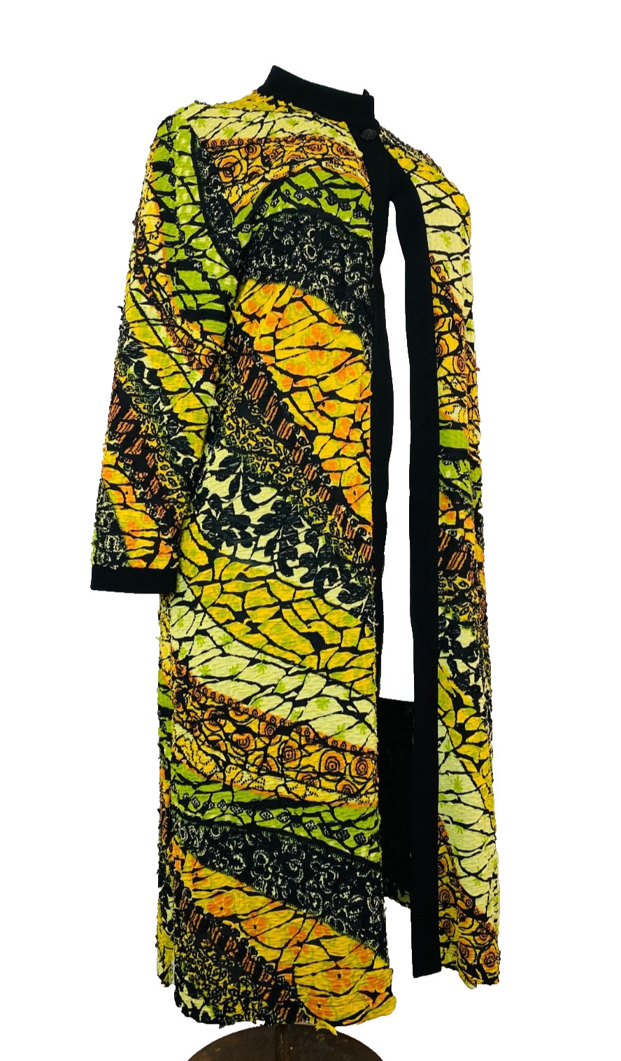 Vintage 1990s long yellow duster jacket XL semi sheer lightweight orange green