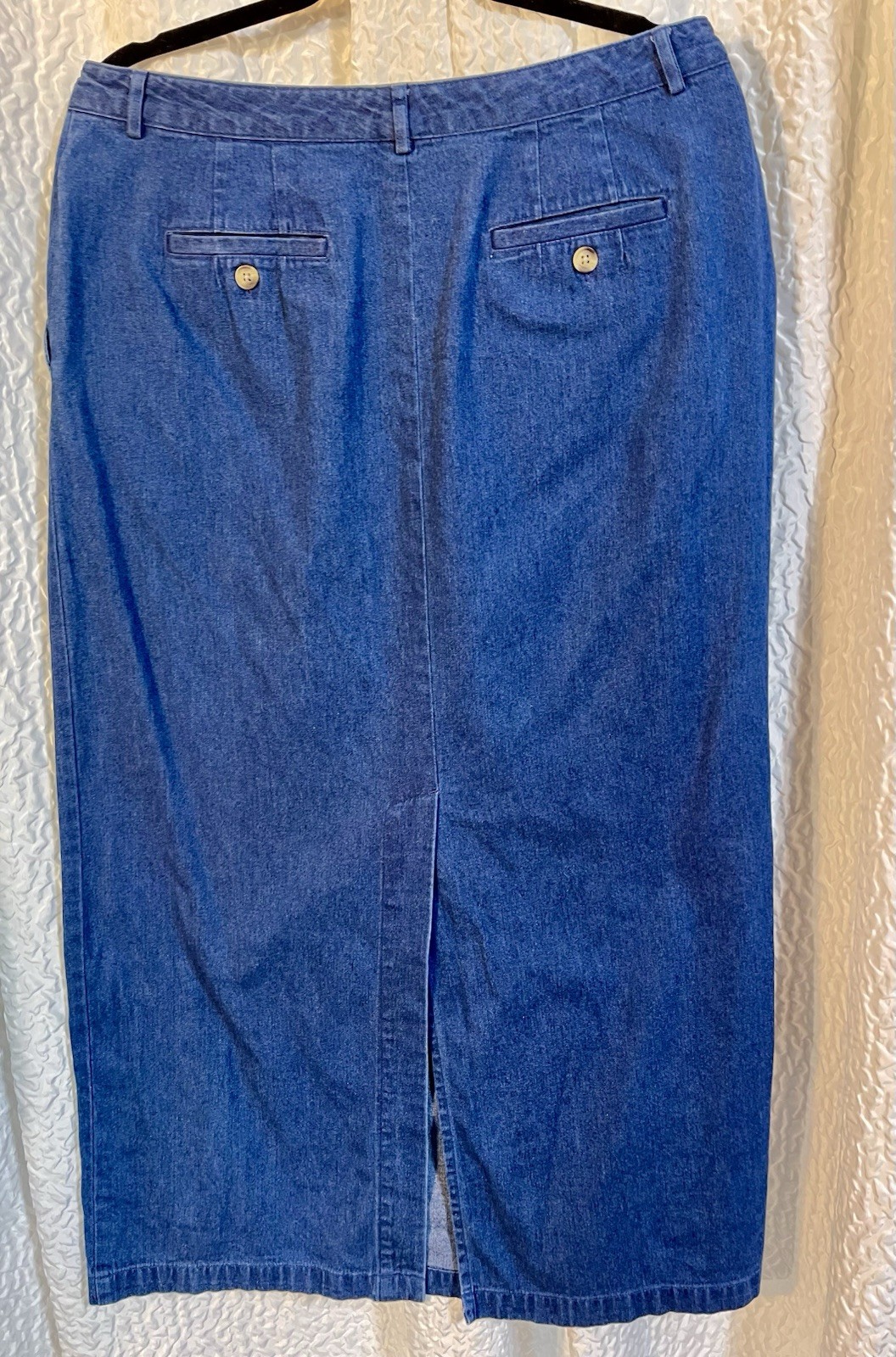 Vintage Talbots Deep Blue💙100% Cotton Denim Maxi Skirt Size 14 Long Slit EUC