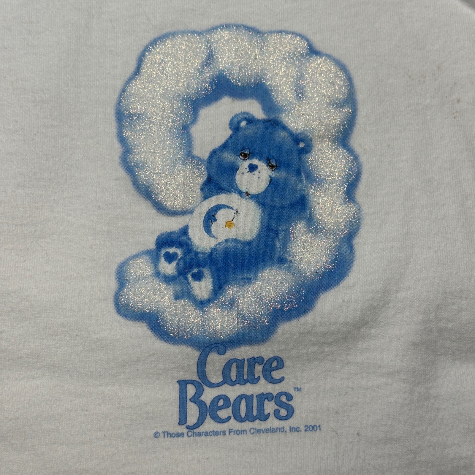 Vintage 2001 Care Bears Bedtime Bear Ringer T-Shirt White Blue XL Made in USA