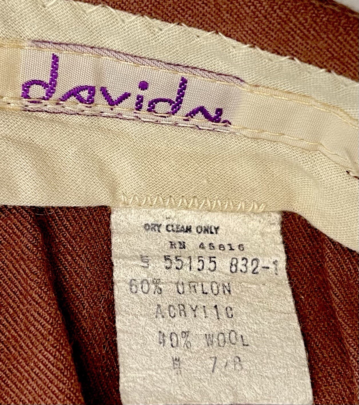 David N. Pants Womens Cinnamon Brown Wool Acrylic Trouser Vintage 24×29.5￼