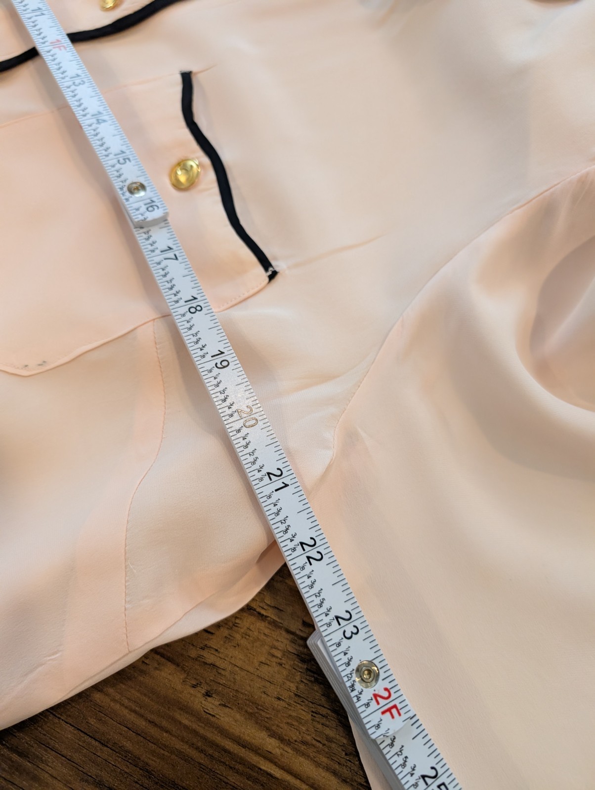 Vintage Blush Pink Button Front Gold CC Buttons Black Trim Sz L *READ*