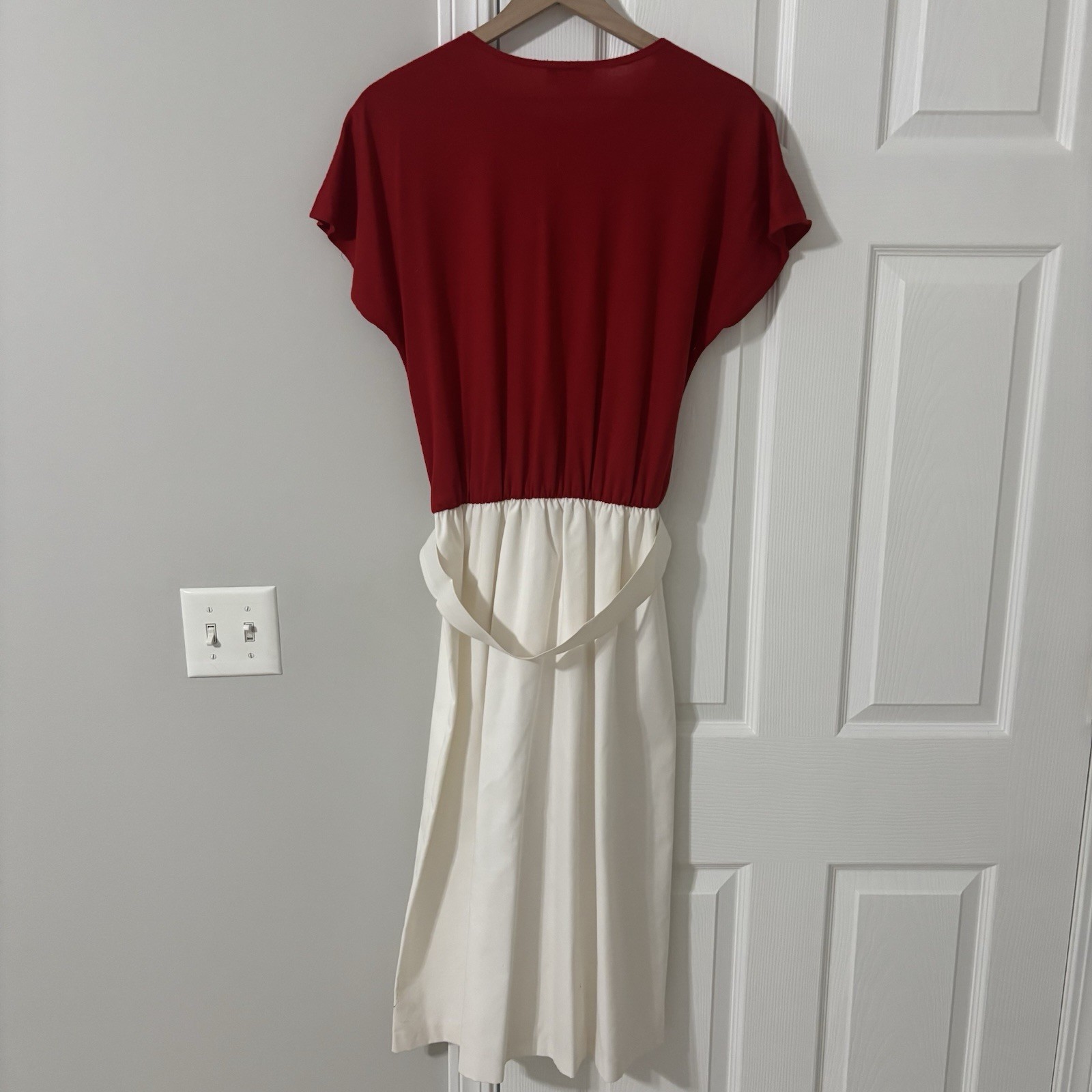 VINTAGE 1960s 70s WALDEN CLASSIC BURGUNDY RED DRESS & BELT SIZE 14 COTTON POLY
